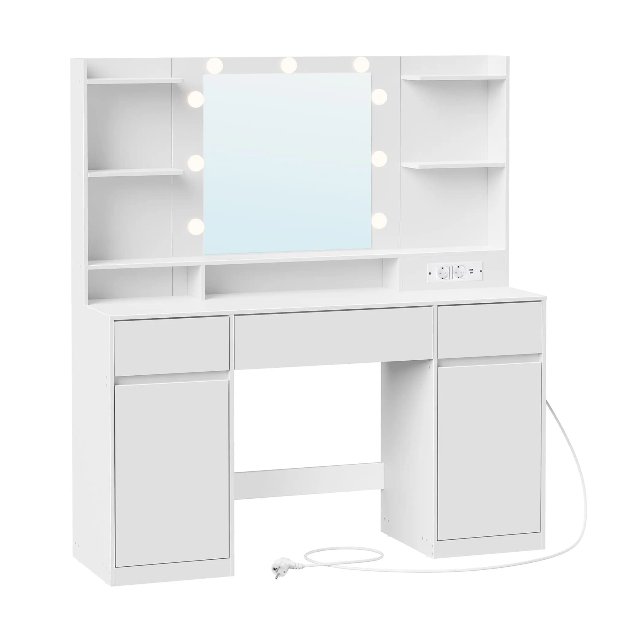Toaletný stolík s LED osvetlením a nabíjacou stanicou Vasagle Brill 107 cm biely