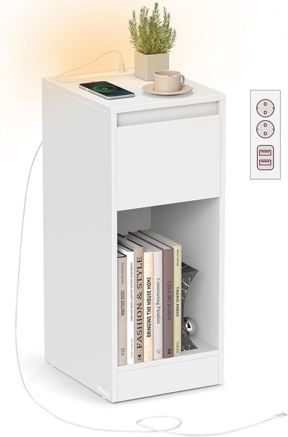 Noční stolek s LED osvětlením a USB portem Vasagle Melisa 25 cm bílý 1