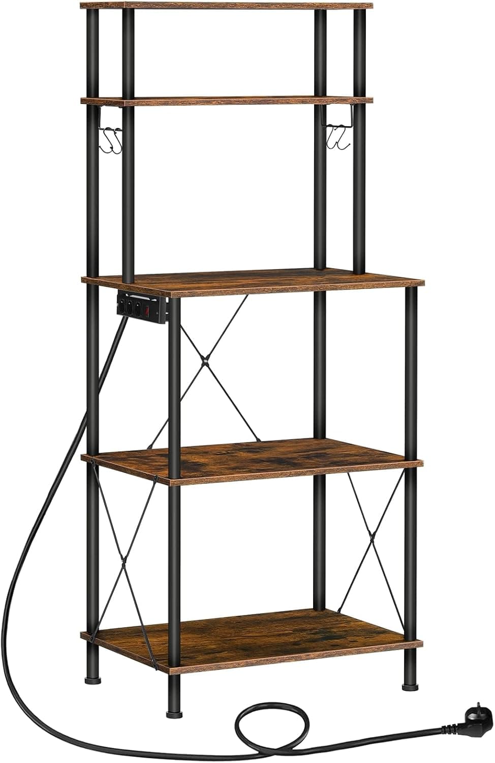 Kuchynský regál Vasagle Filo 60 cm so vstavanými zásuvkami čierny/hnedý