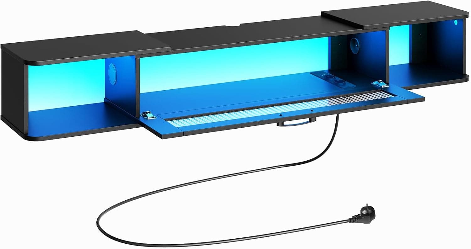 Závesný TV stolík Browny 140 cm s LED osvetlením čierny