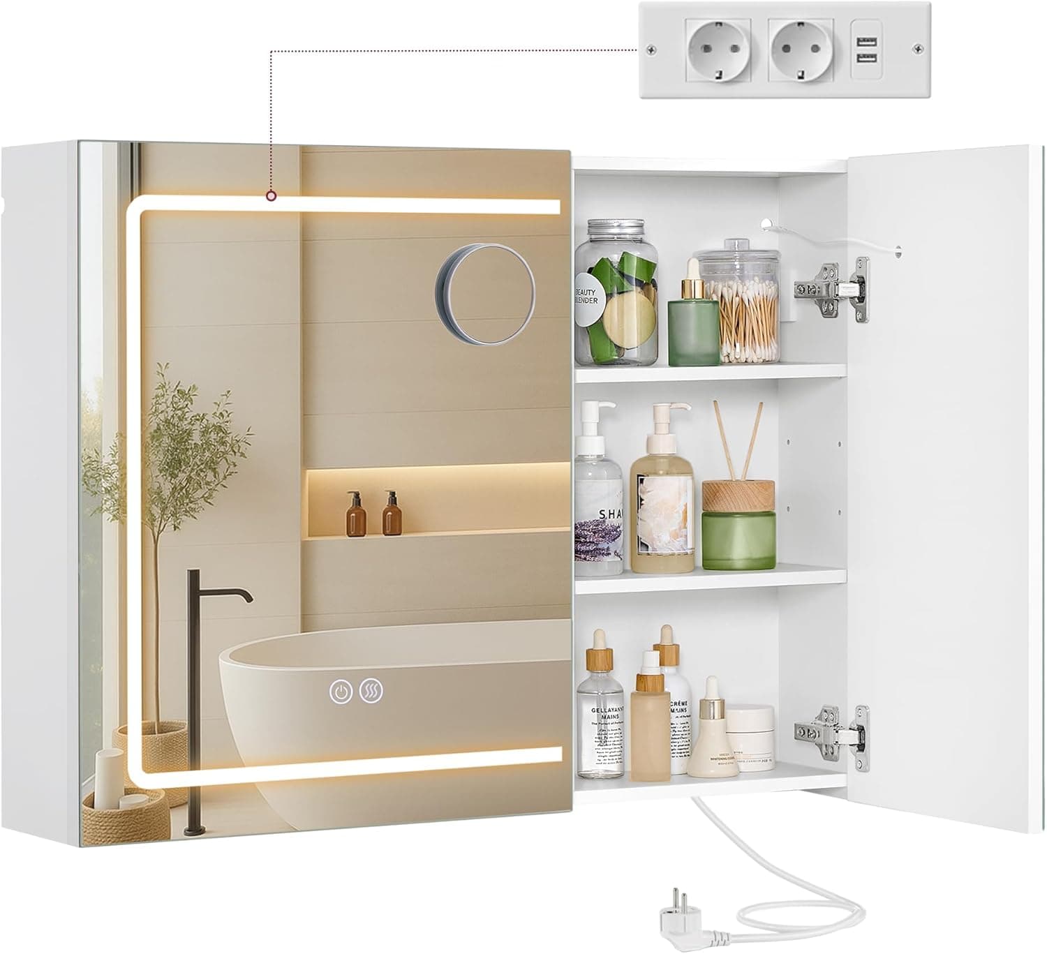 Zrcadlová skříňka s LED osvětlením a nabíjecí stanicí Bjorn 80 cm bílá