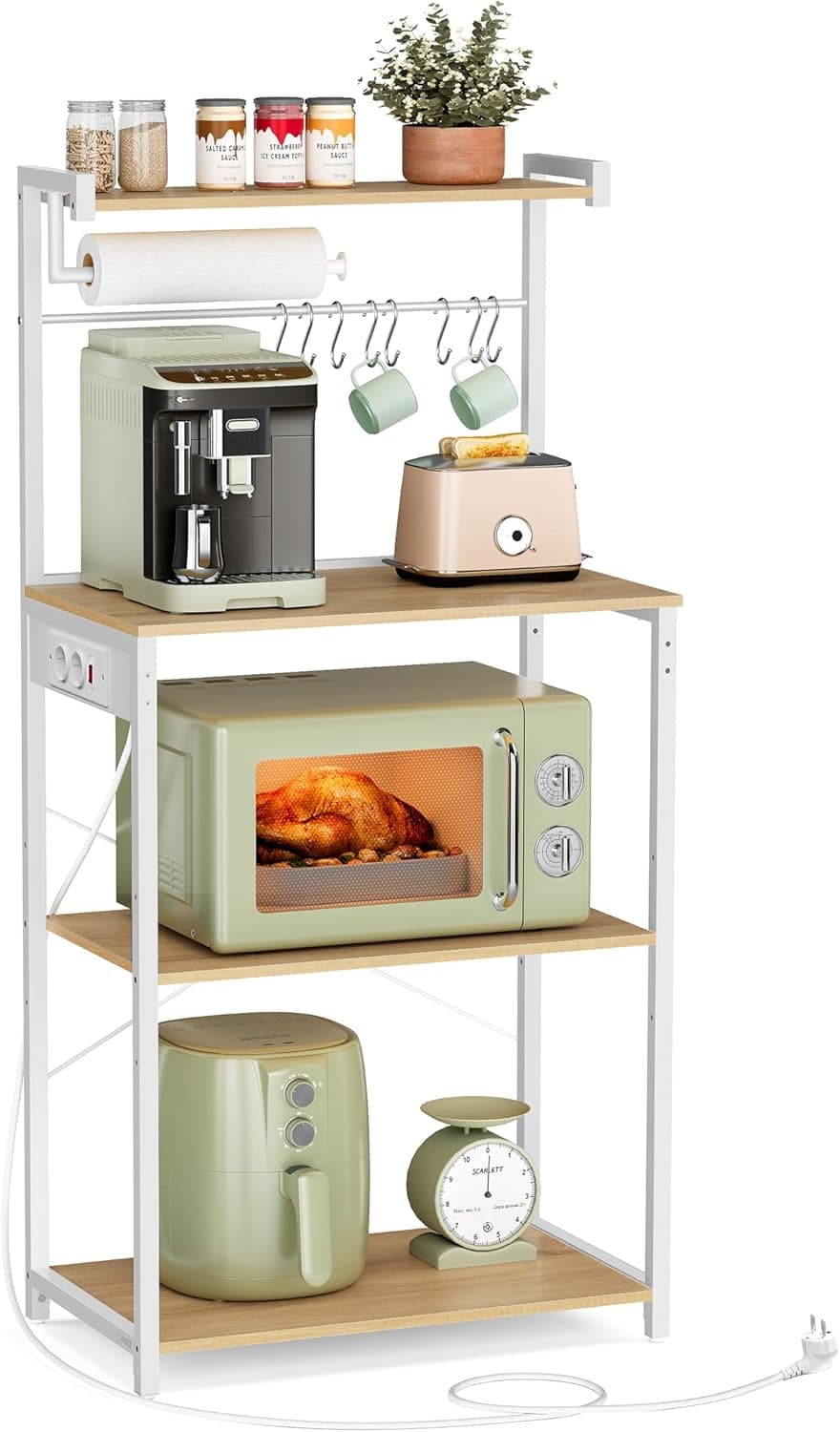 Kuchynský regál s napájacou stanicou Vasagle Berry 60 cm biely/dub zlatý 1