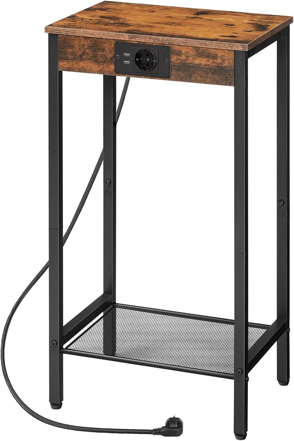 Odkladací stolík Vasagle Gravira 38 cm s nabíjacou stanicou čierny/hnedý