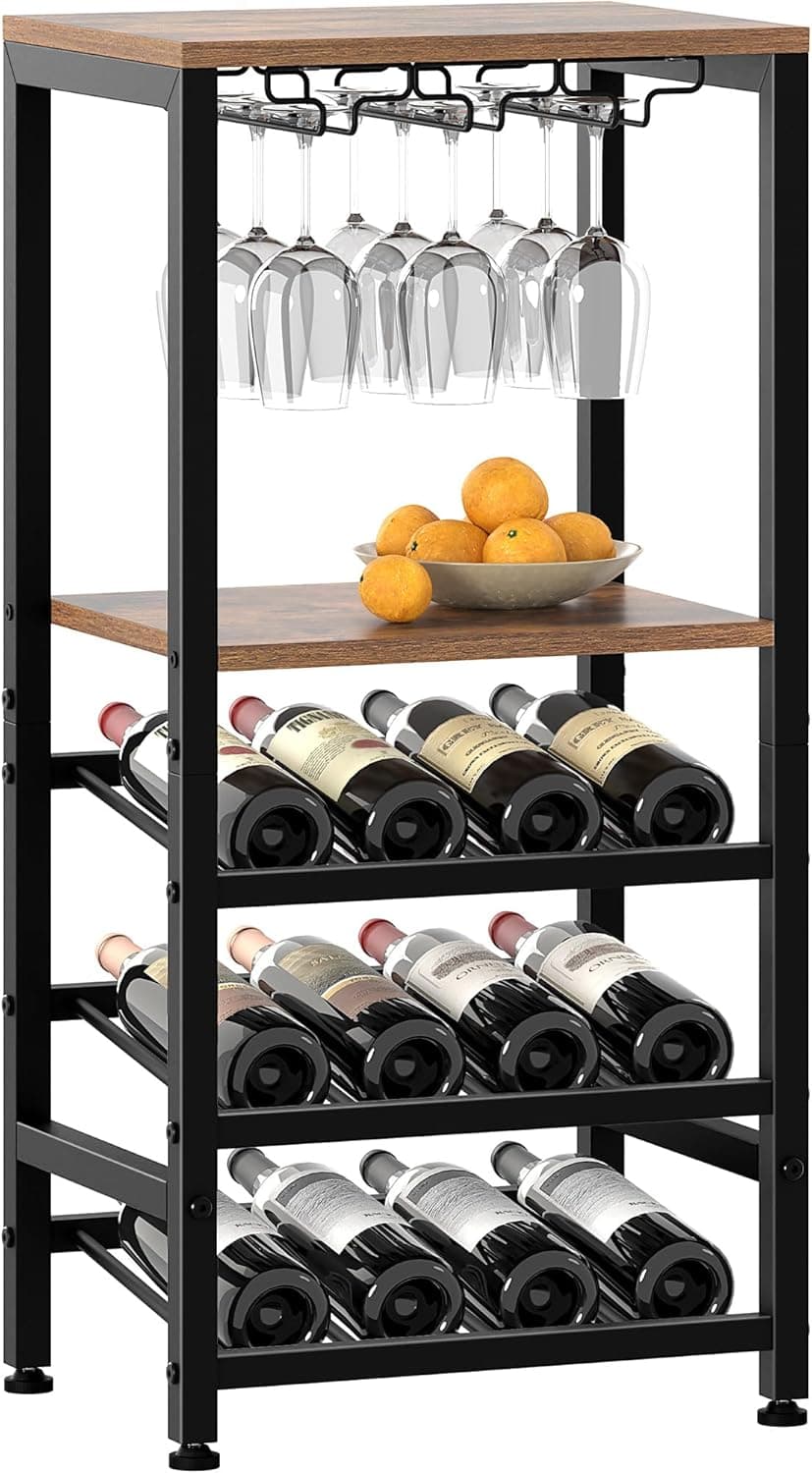 Stojan na víno s držiakom na poháre Houseland Wine hnedý/čierny