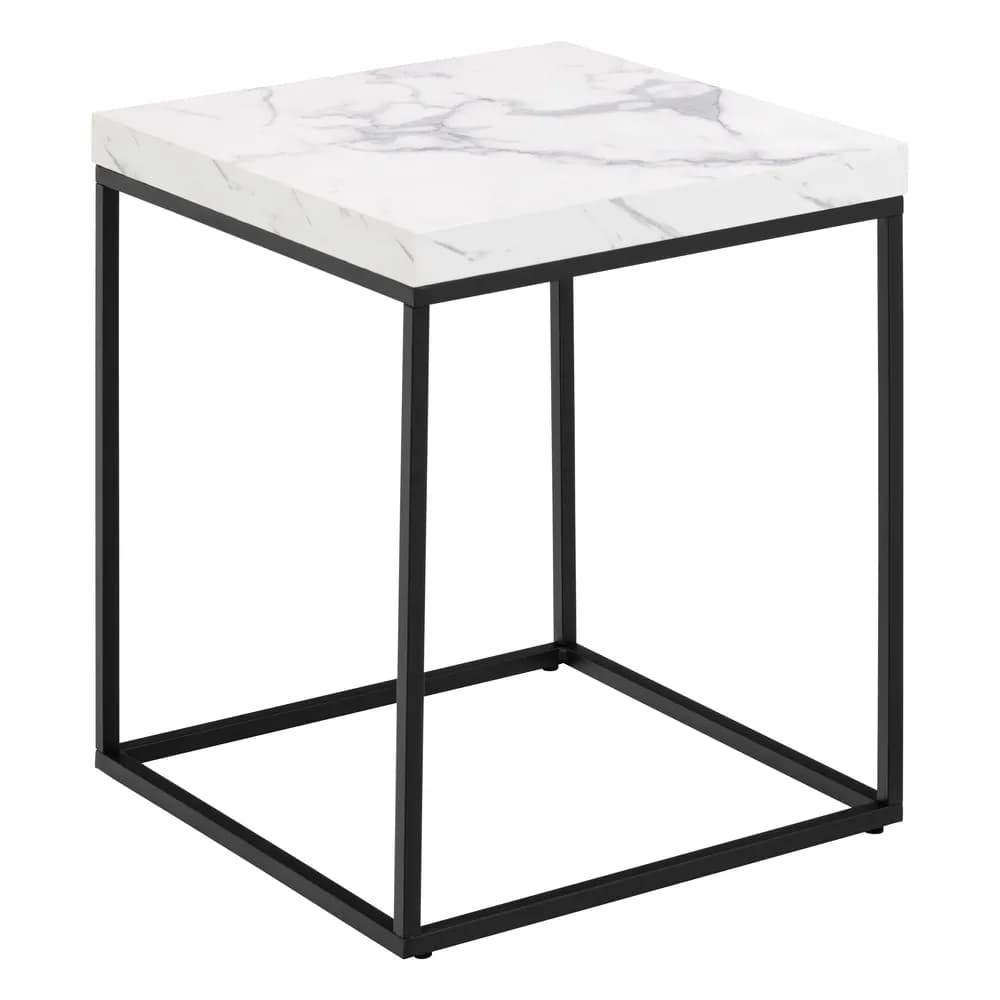 Odkladací stolík Barossa 40 cm biely mramor/čierny