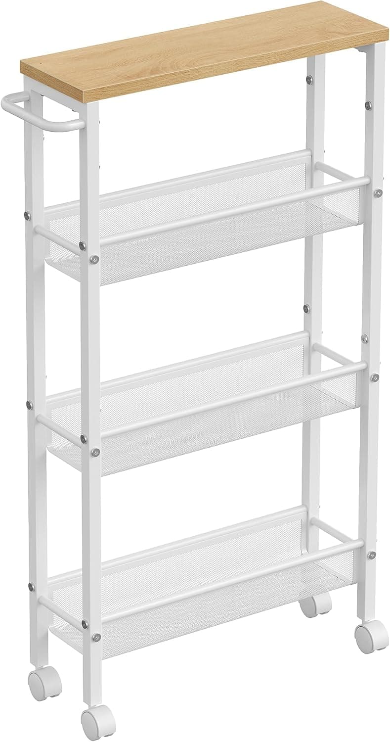 Úzký pojízdný kuchyňský regál Vasagle Compi 41 cm bílý/hnědý