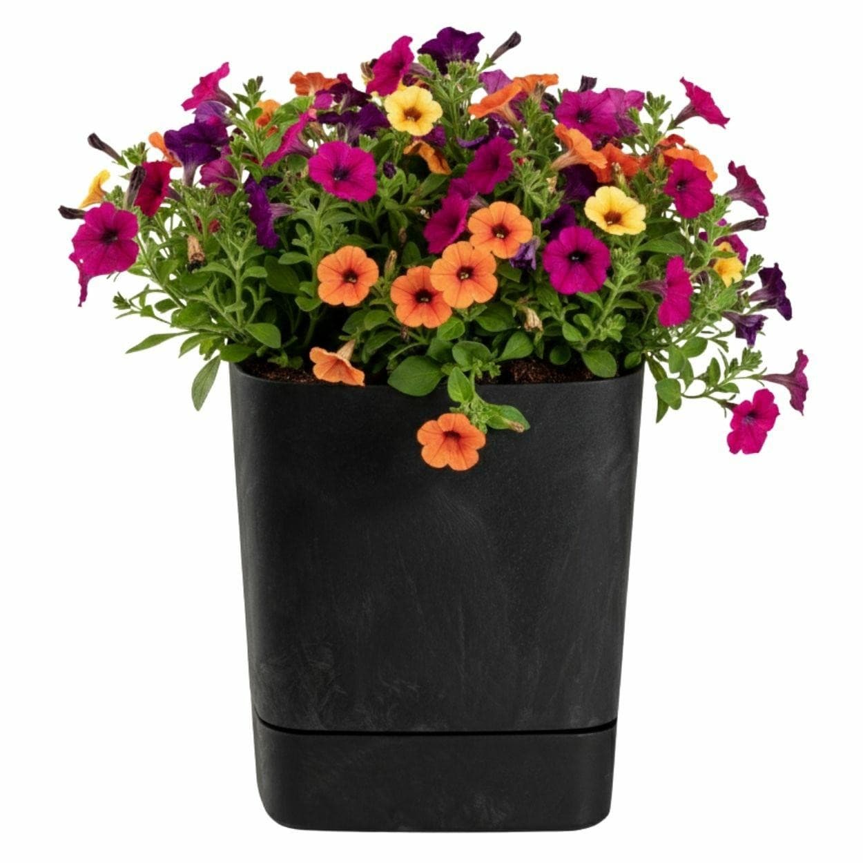 Plastový kvetináč s podmiskou Cubi 30x30 cm čierny betón