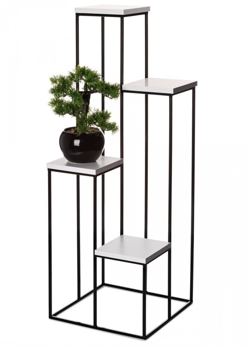 Kvetinový stojan v industriálnom štýle 110 cm čierny/biely 1