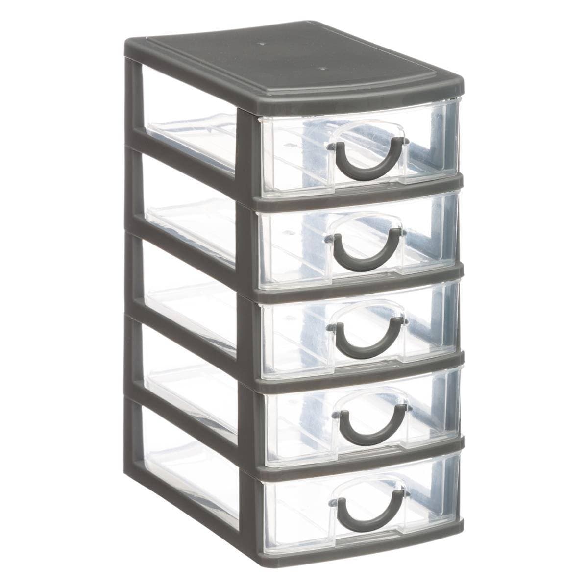 Mini organizér na drobnosti s 5 zásuvkami Poks sivý
