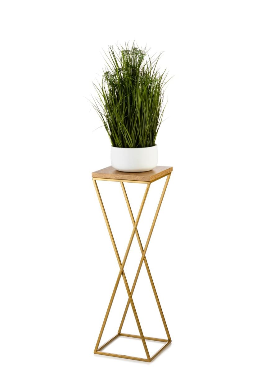 Kvetinový stojan LOFT 70 cm zlatý/dub lancelot 1