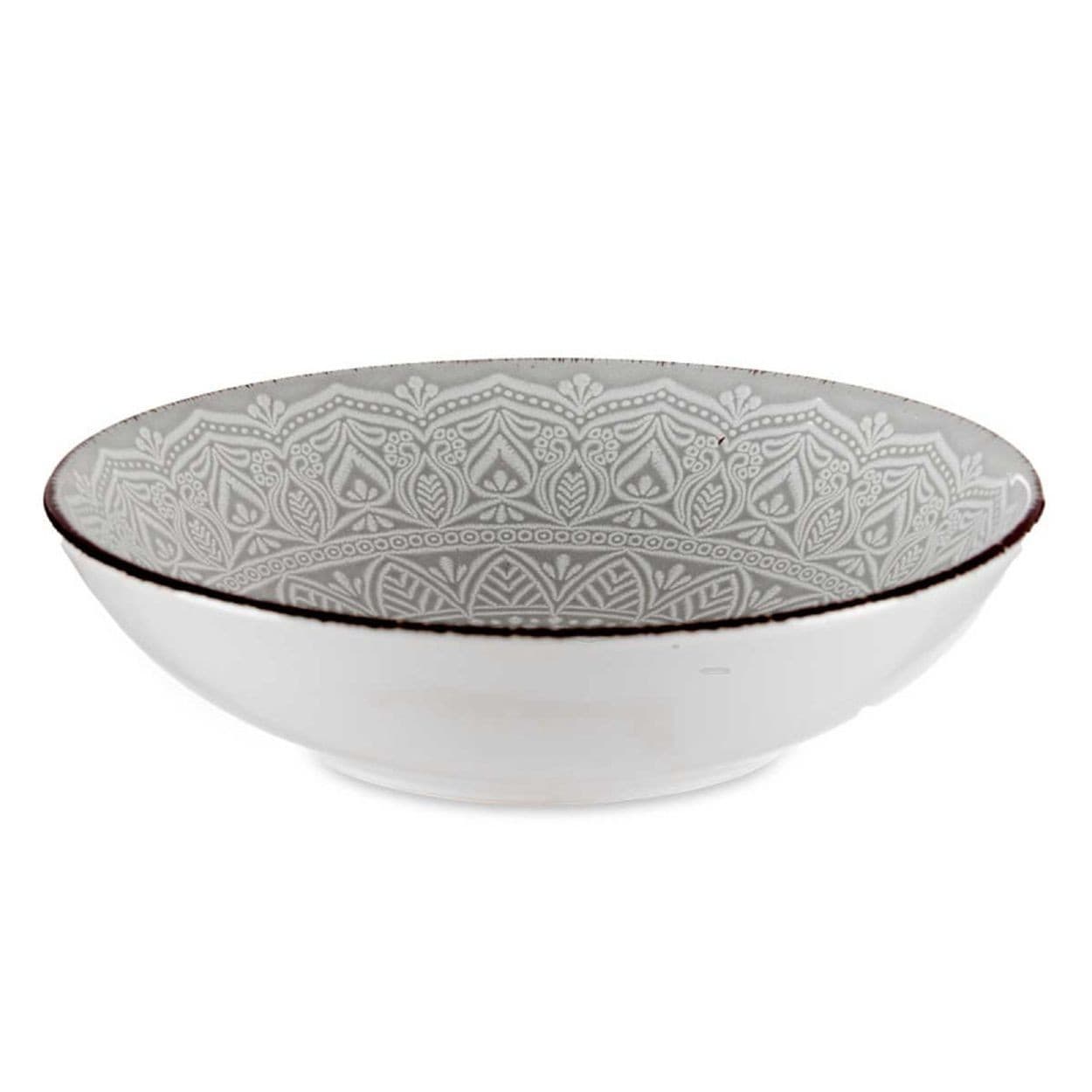 Hlboký kameninový tanier MANDALA 20 cm sivý