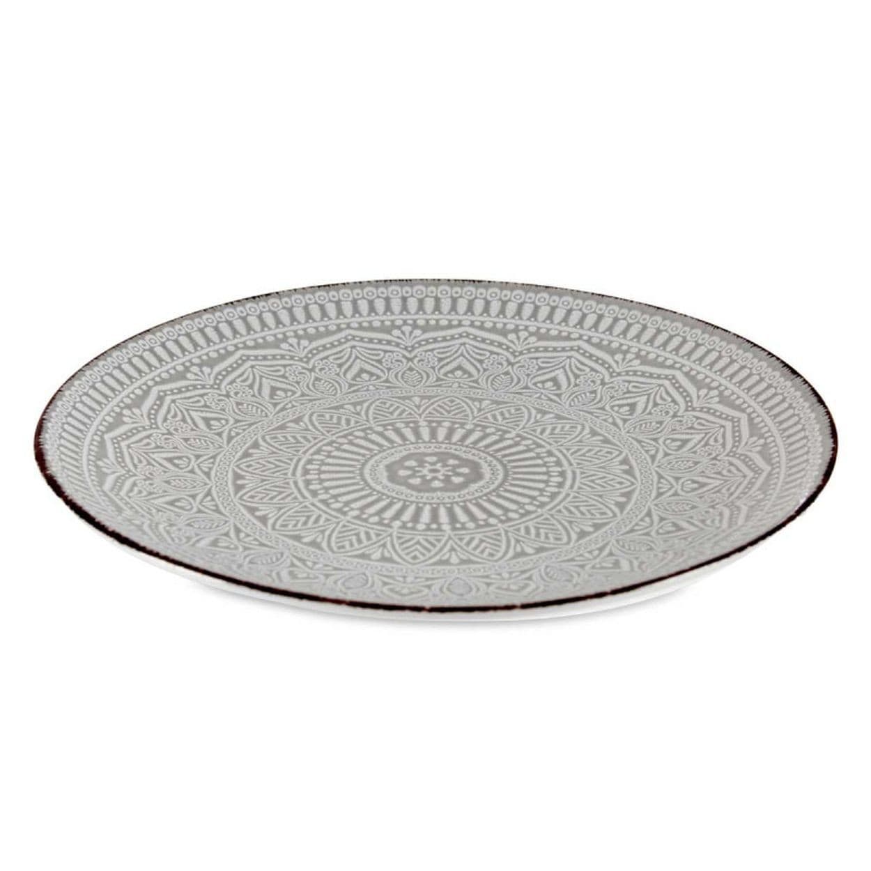 Plytký kameninový tanier MANDALA 27 cm sivý