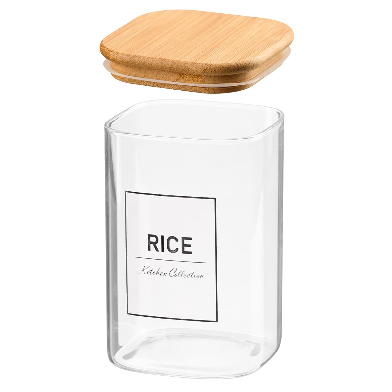 Sklenená kuchynská dóza na ryžu RICE 1,2 l bambus/číra