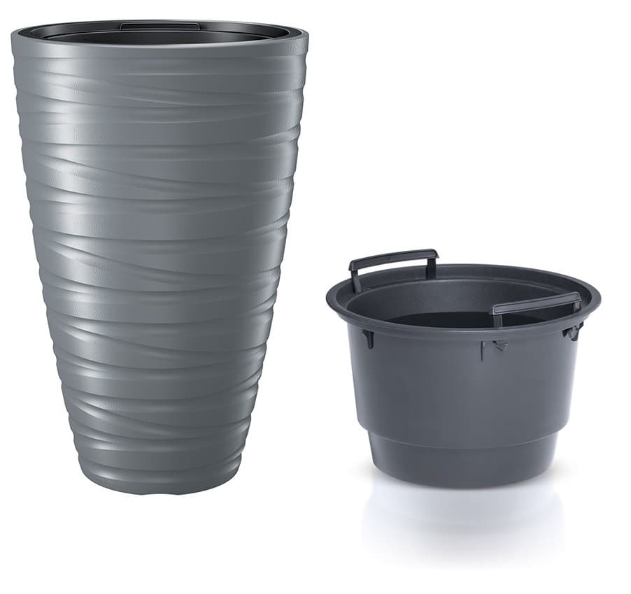 Okrúhly kvetináč s vložkou MAZE šedý kameň