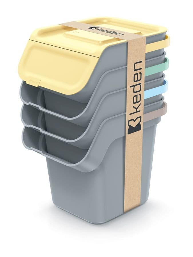 Súprava 4 odpadkových košov KADDI s filtrom 4 x 20 L svetlosivá