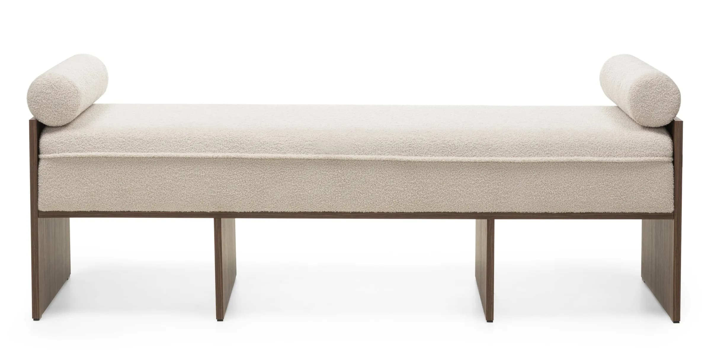 Čalúnená lavica Loppo 150 cm bouclé béžová/orech Wisconsin 1