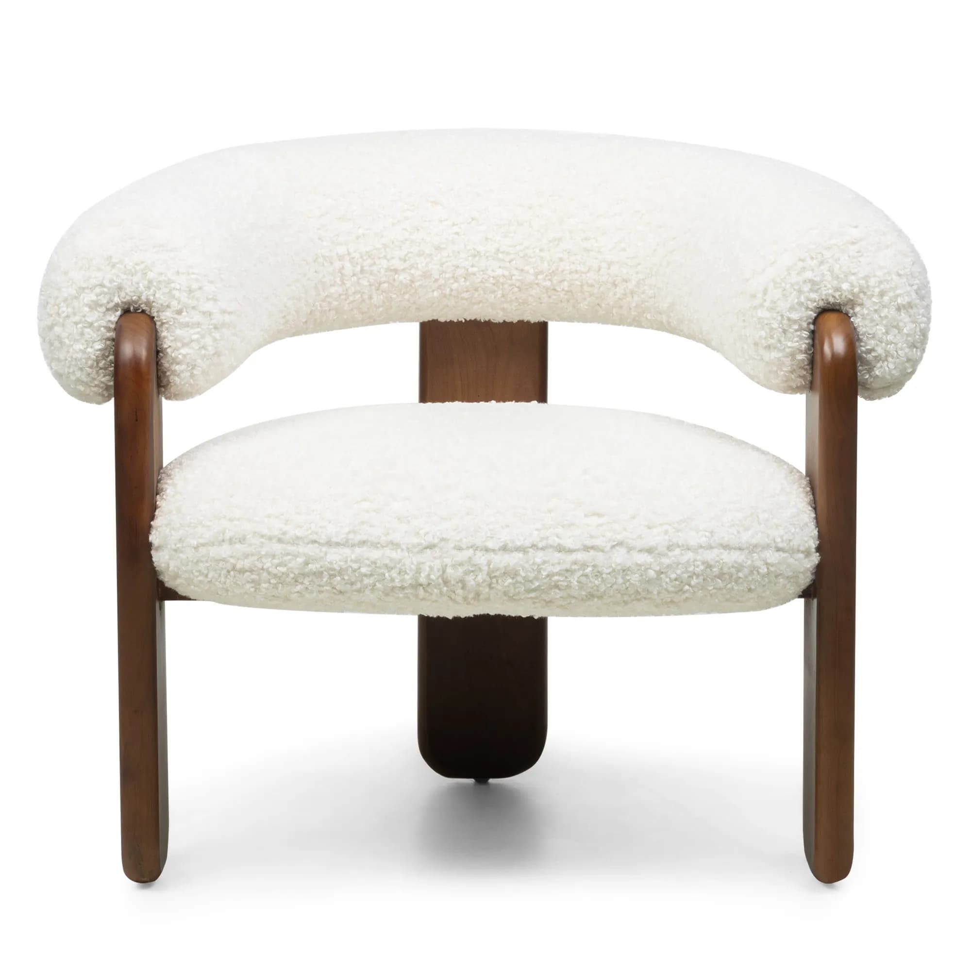 Designové křeslo Jolie bouclé z masivu krémové/ořech