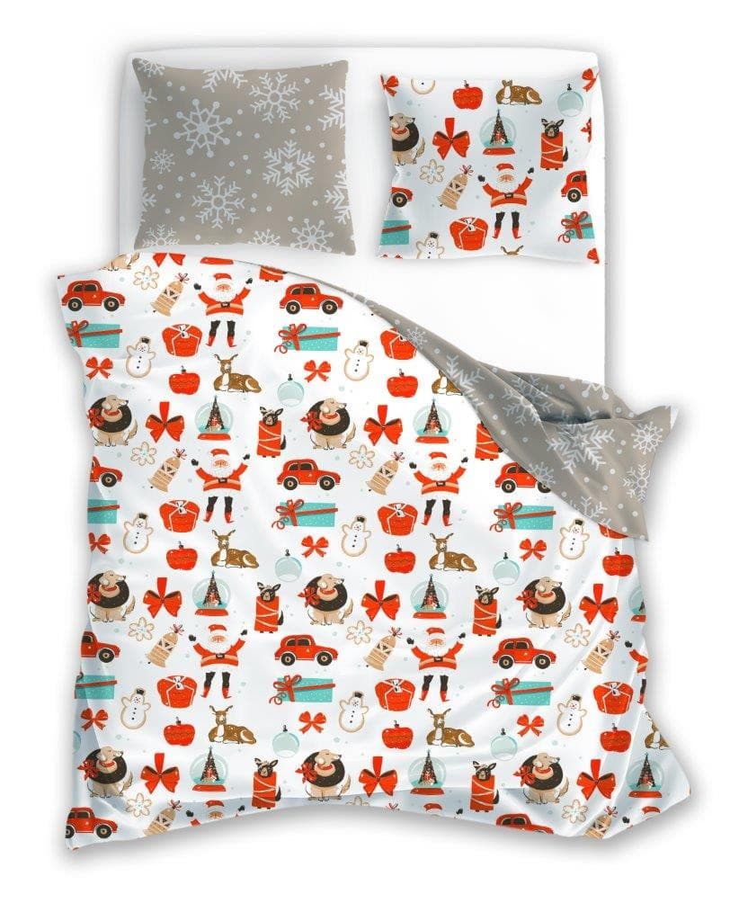 Vianočné obliečky zo saténového mikrovlákna Holly Jolly 004 220x200 cm +2x 70x80 cm biele/béžové 1