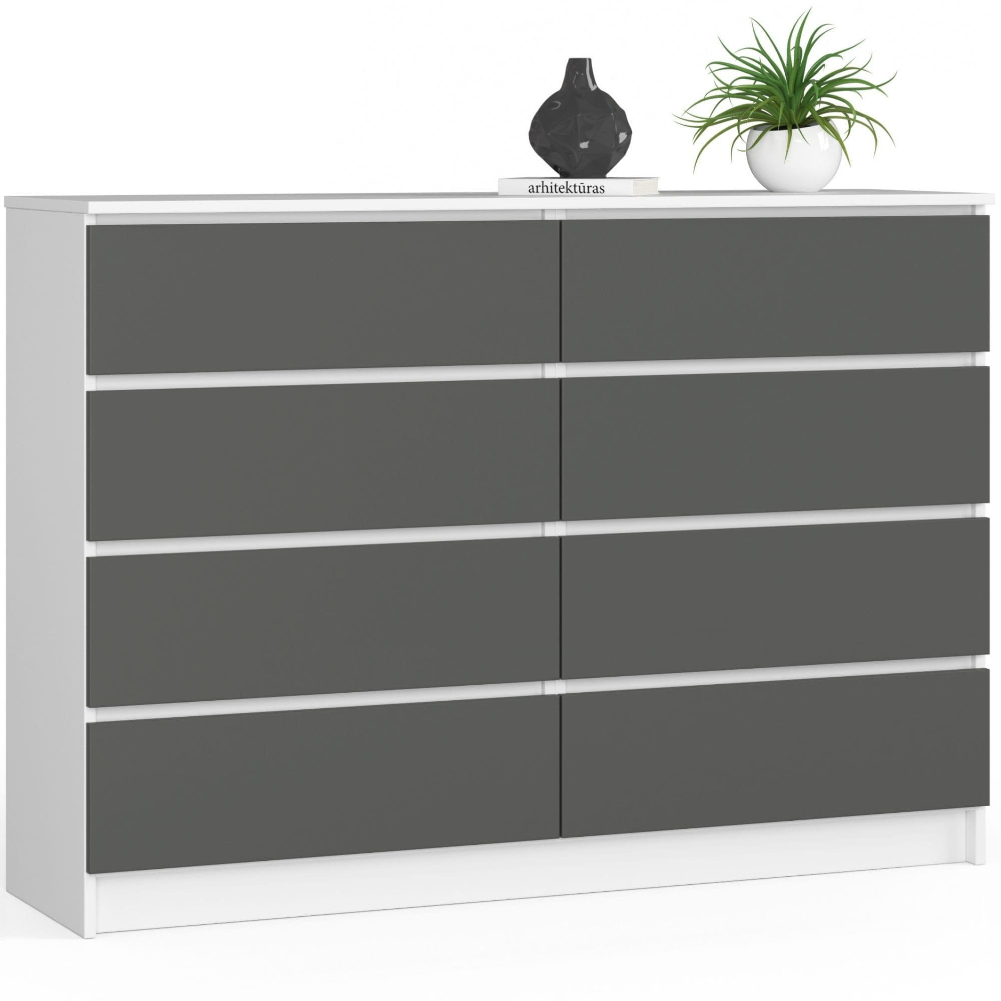 Komoda Kuba 140 cm 8 zásuviek biela/grafitová 1