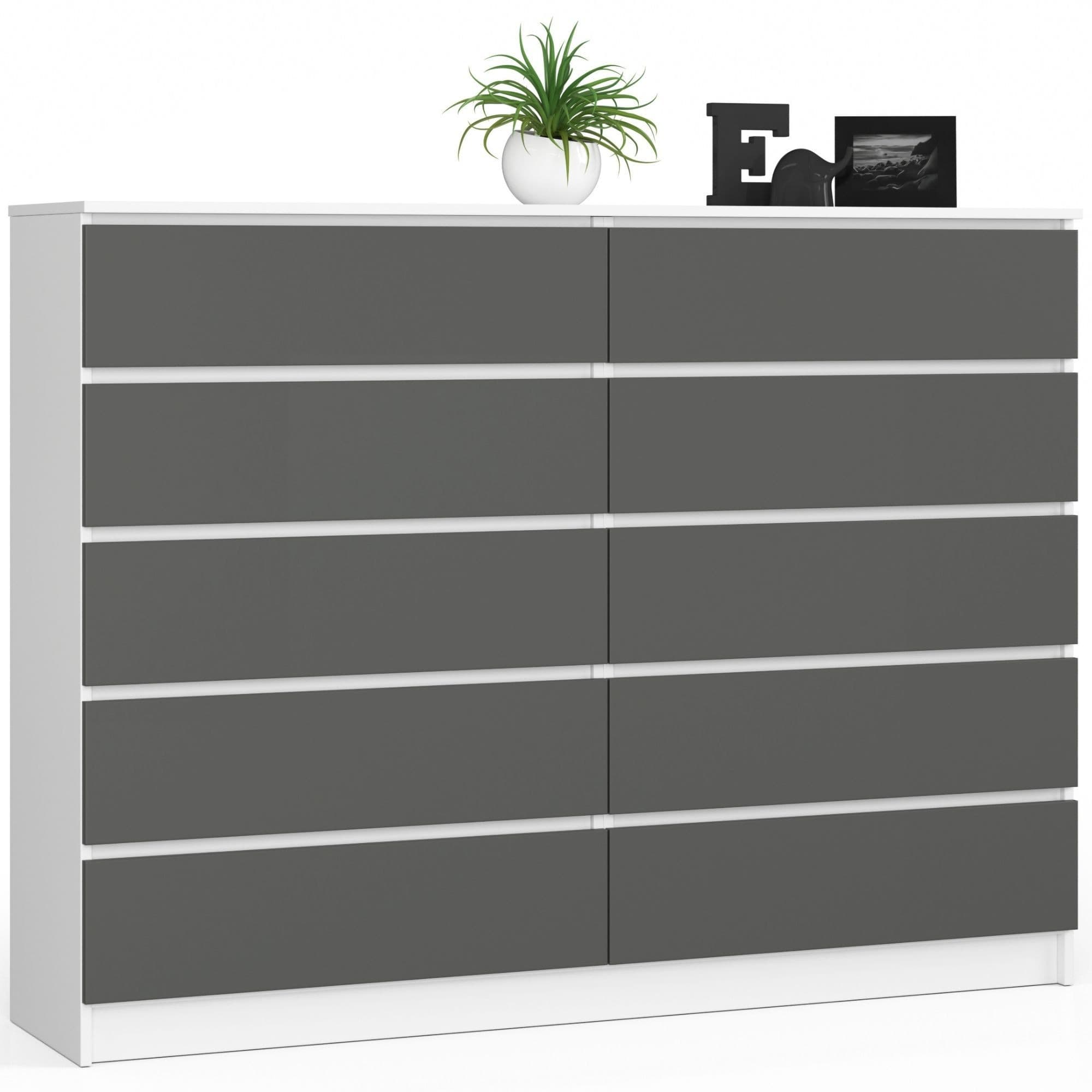 Komoda Kuba 160 cm 10 zásuviek biela/grafitová 1