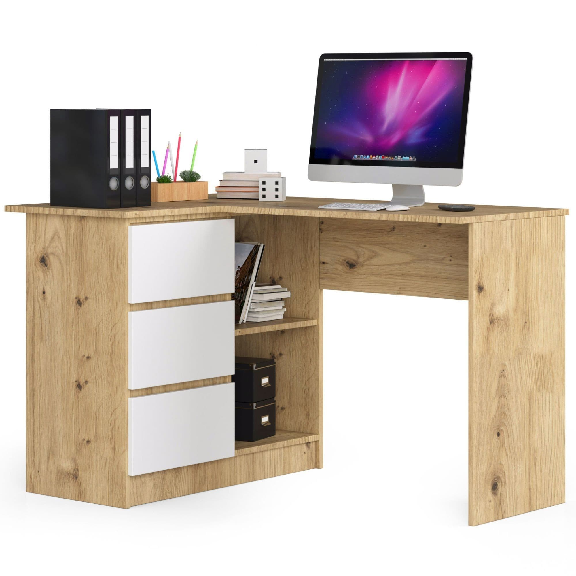 Rohový písací stôl B16 124 cm dub artisan/bílý levý
