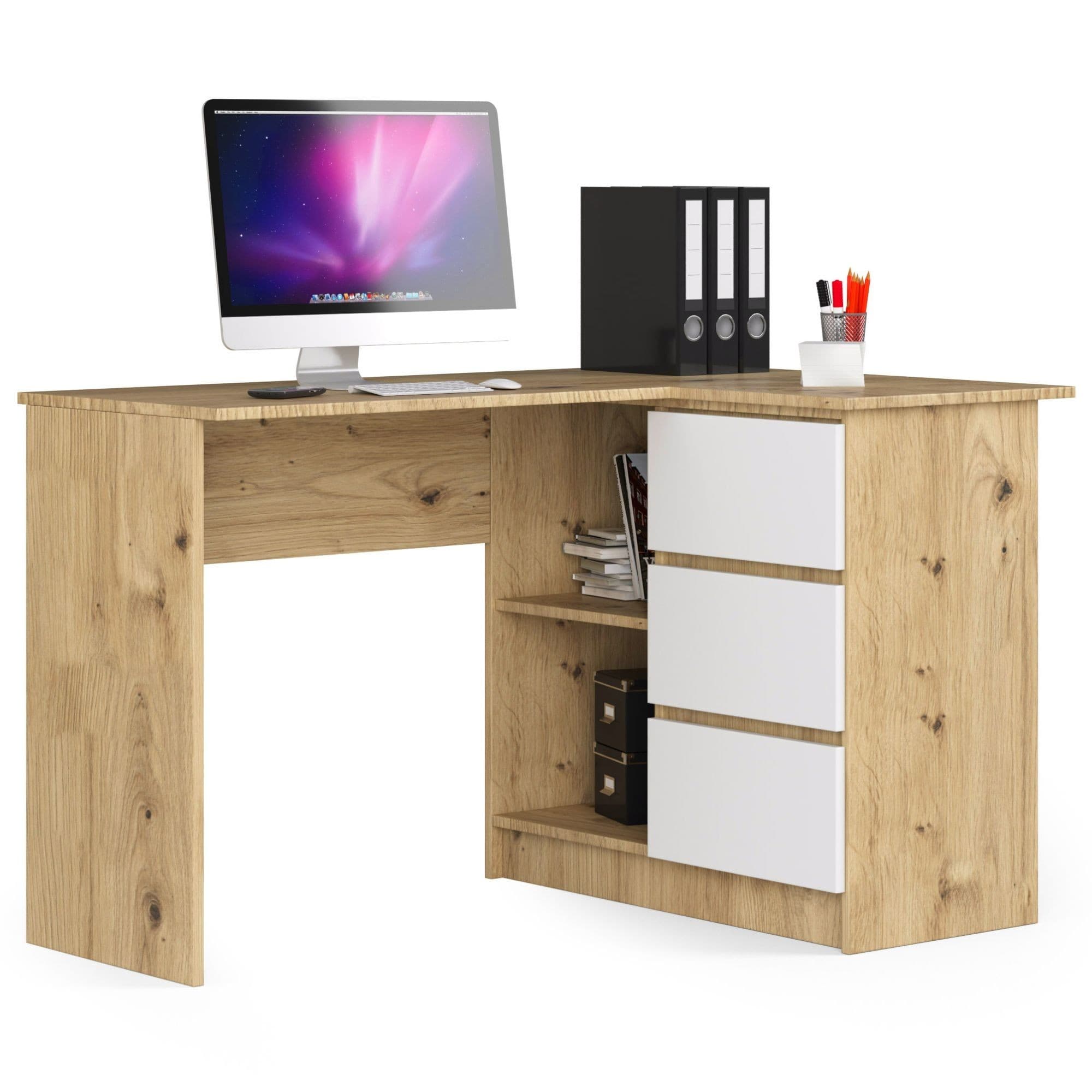 Rohový písací stôl B16 124 cm dub artisan/biely pravý 1