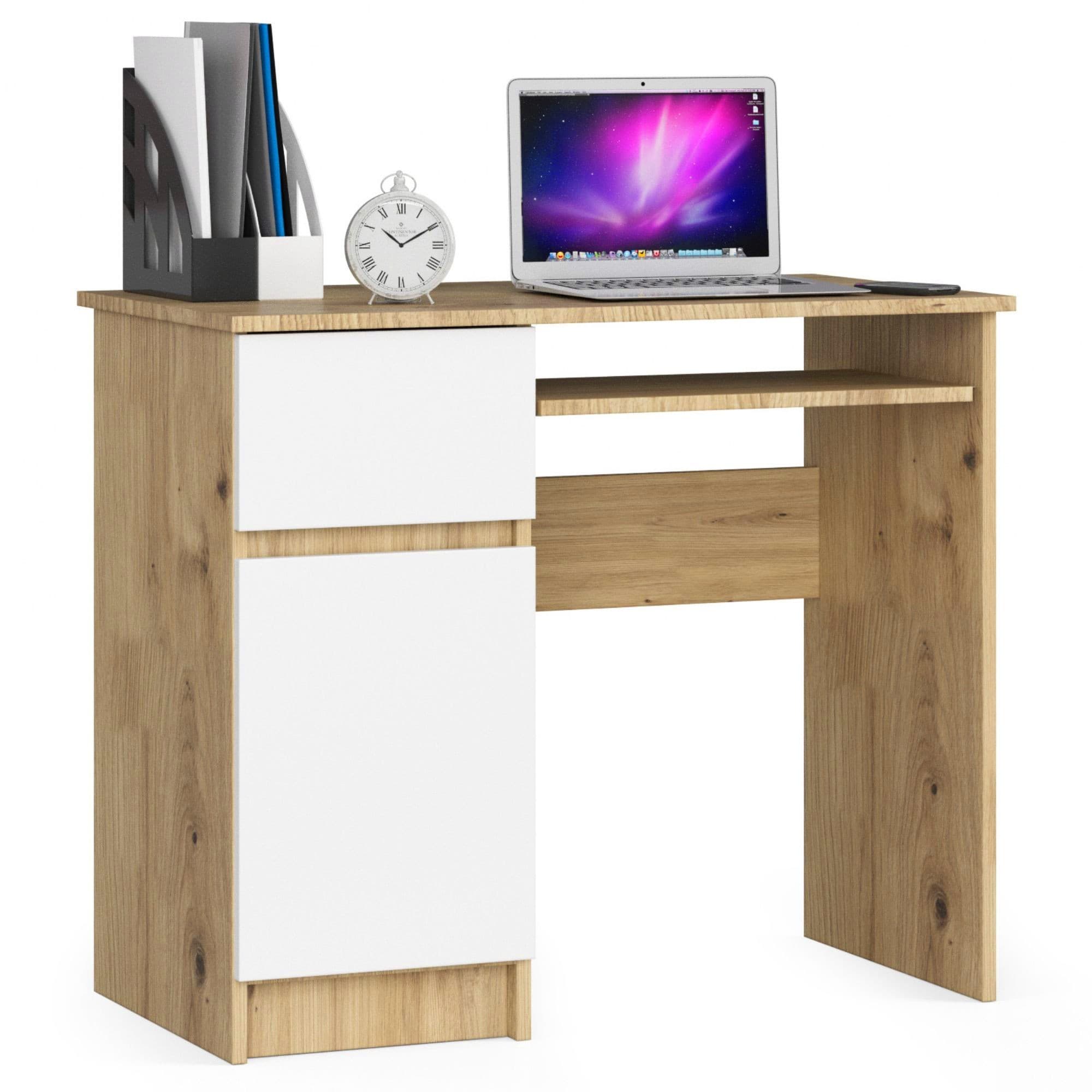 Písací stôl PIKSEL 90 cm dub artisan/biely ľavý