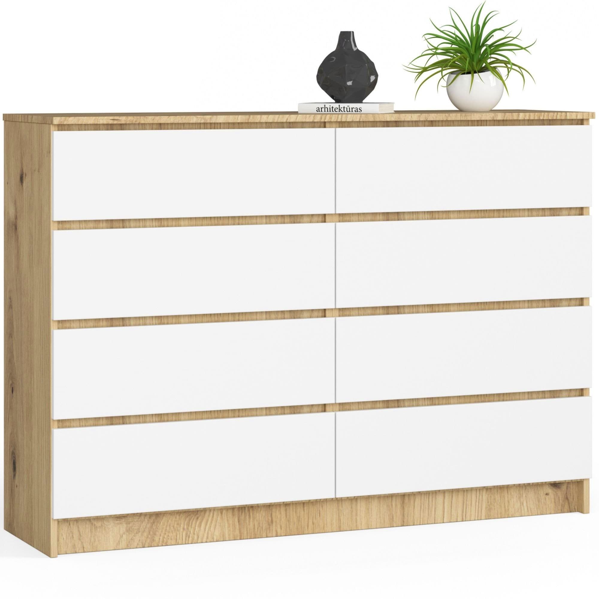 Komoda Kuba 140 cm 8 zásuviek dub artisan/biela 1