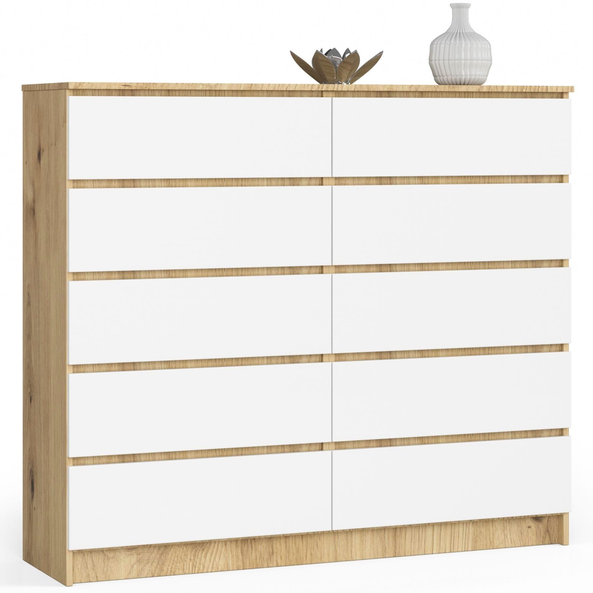 Komoda Kuba 140 cm 10 zásuviek dub artisan/biela