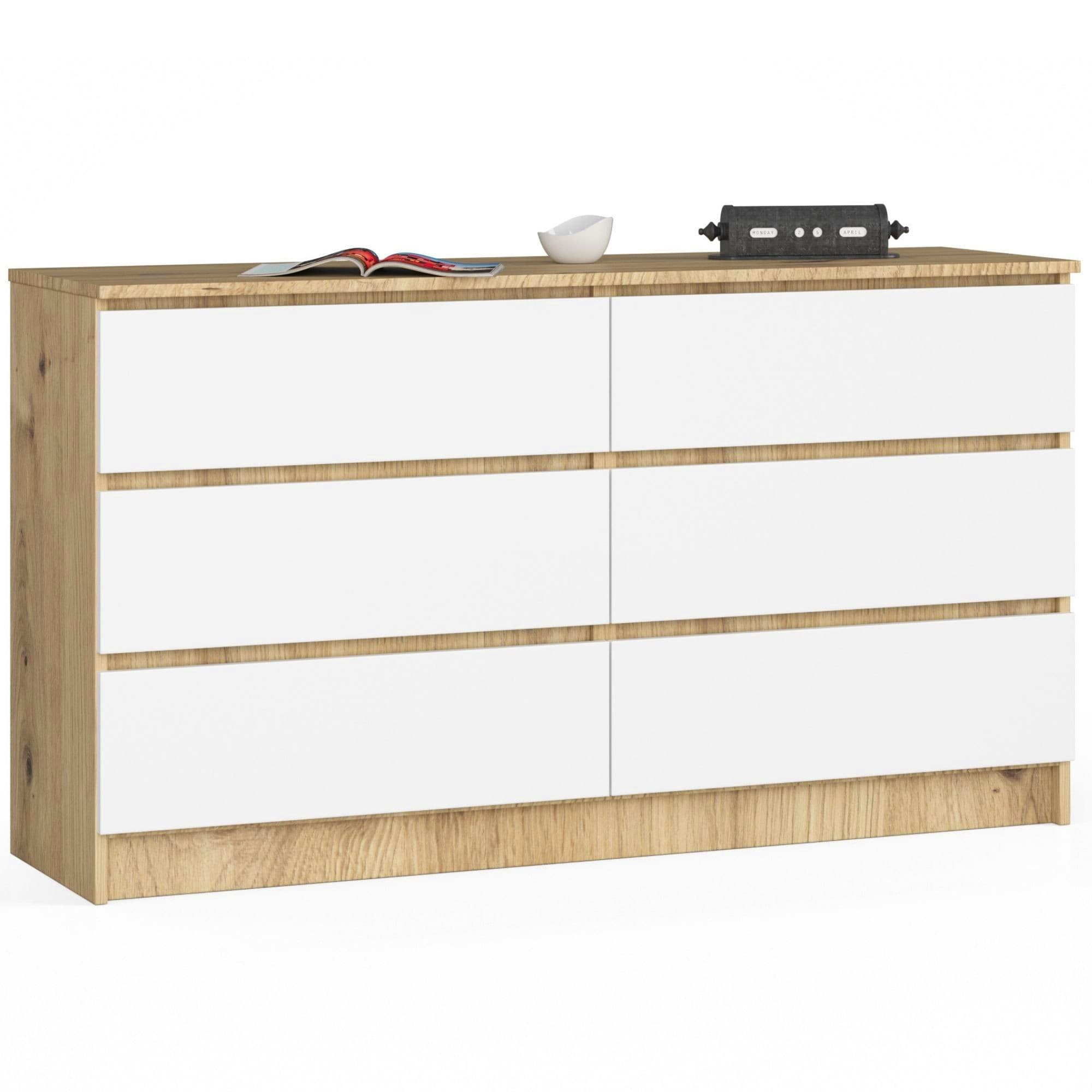 Komoda Kuba 140 cm 6 zásuviek dub artisan/biela 1