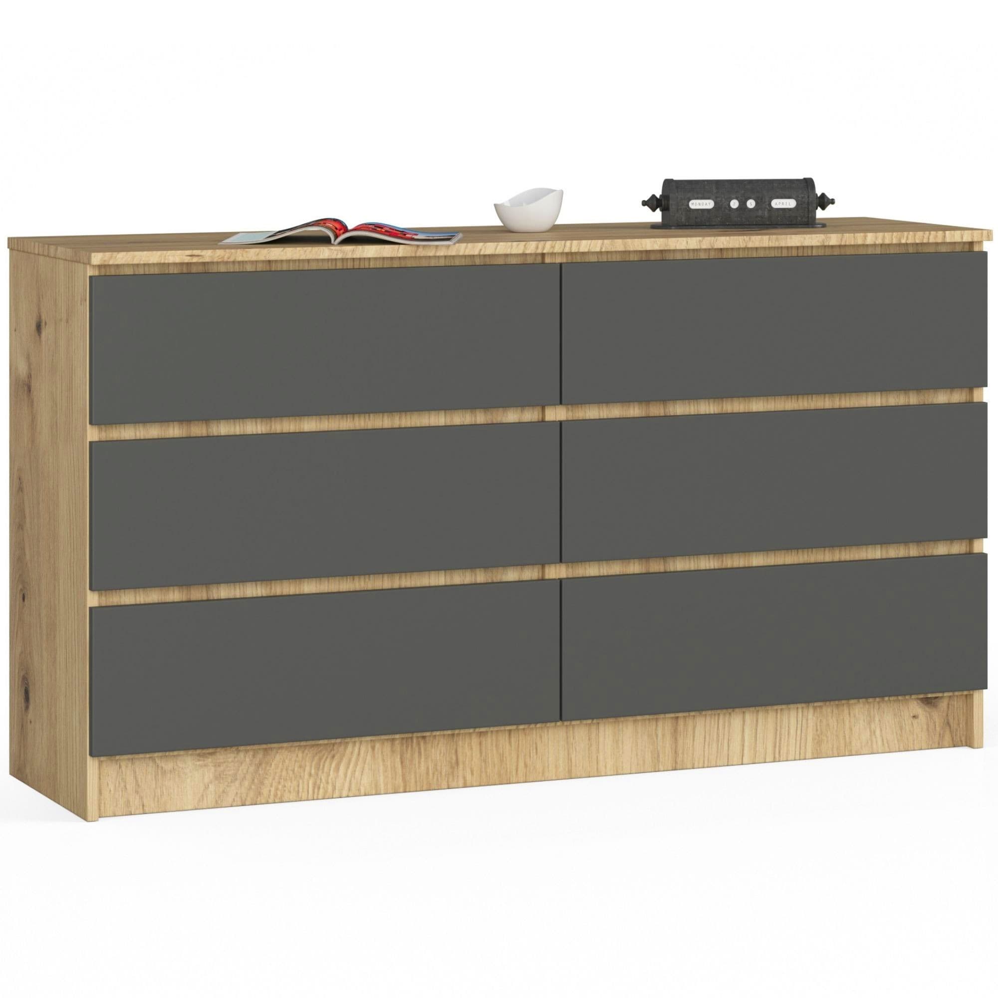 Komoda Kuba 140 cm 6 zásuviek dub artisan/grafitová 1