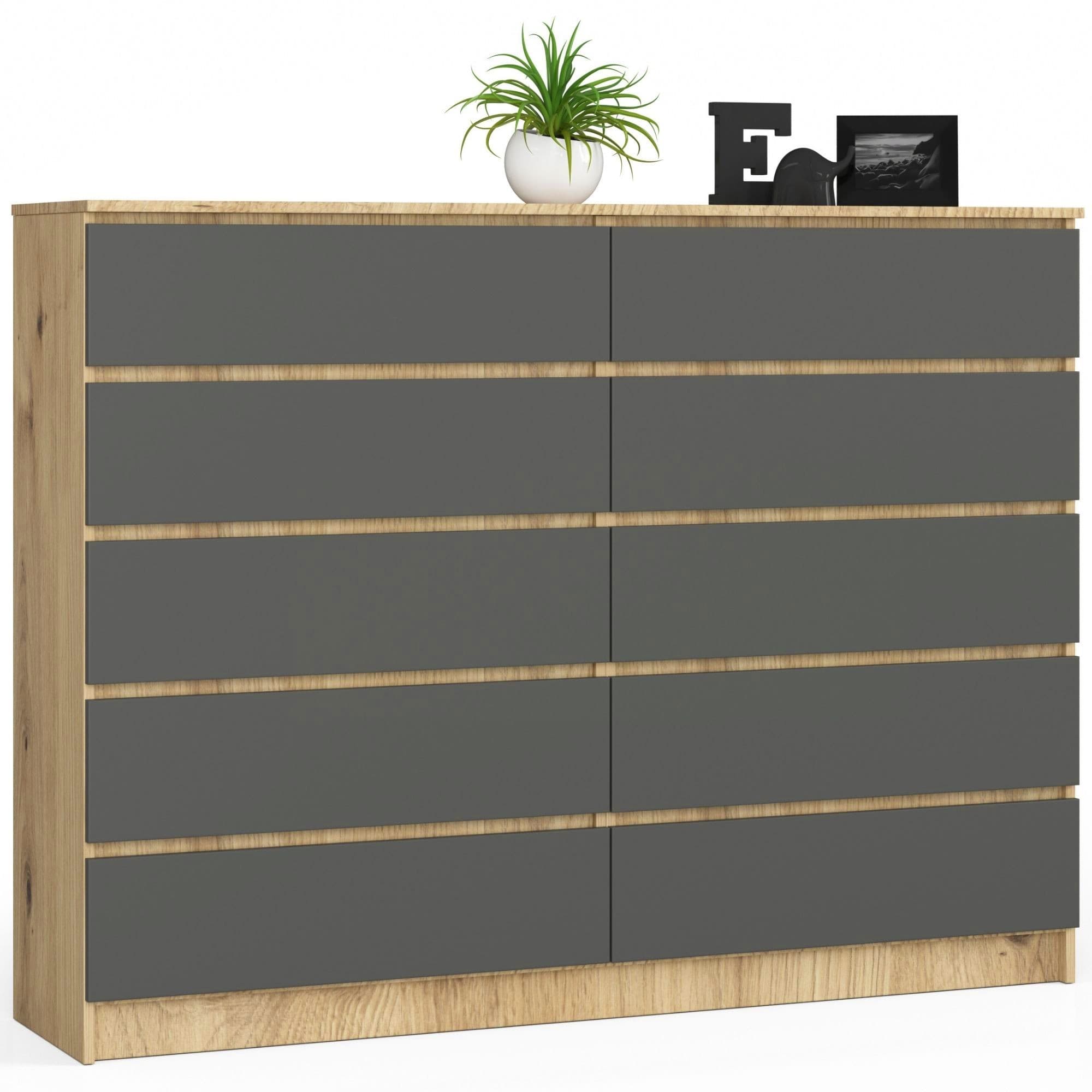 Komoda Kuba 160 cm 10 zásuviek dub artisan/sivá 1