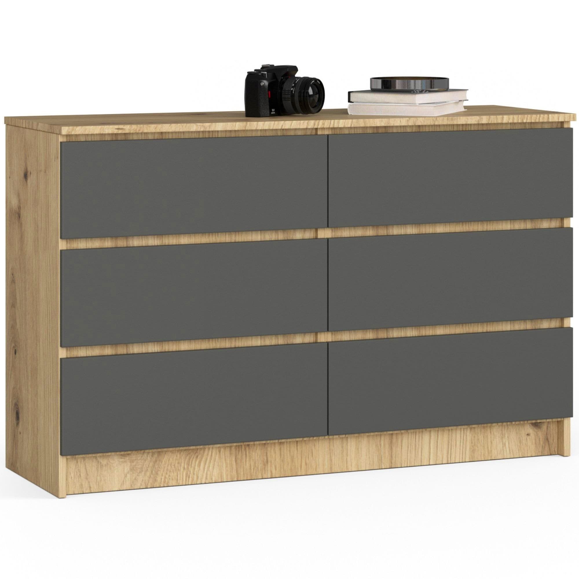 Komoda Kuba 120 cm 6 zásuviek dub artisan/grafit 1