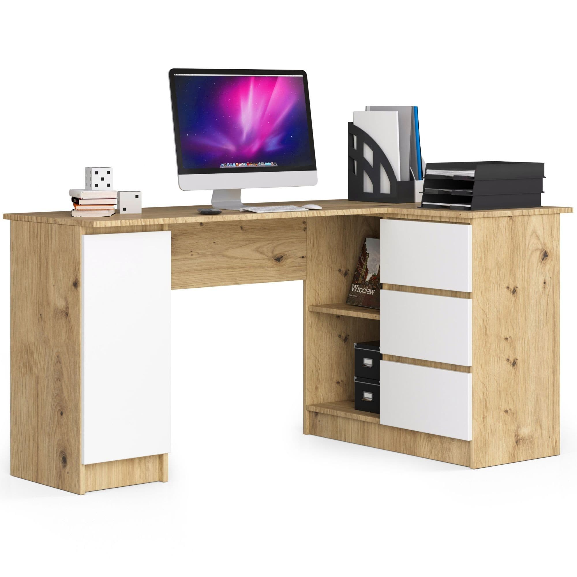 Rohový písací stôl B20 155 cm dub artisan/bílý pravý 1