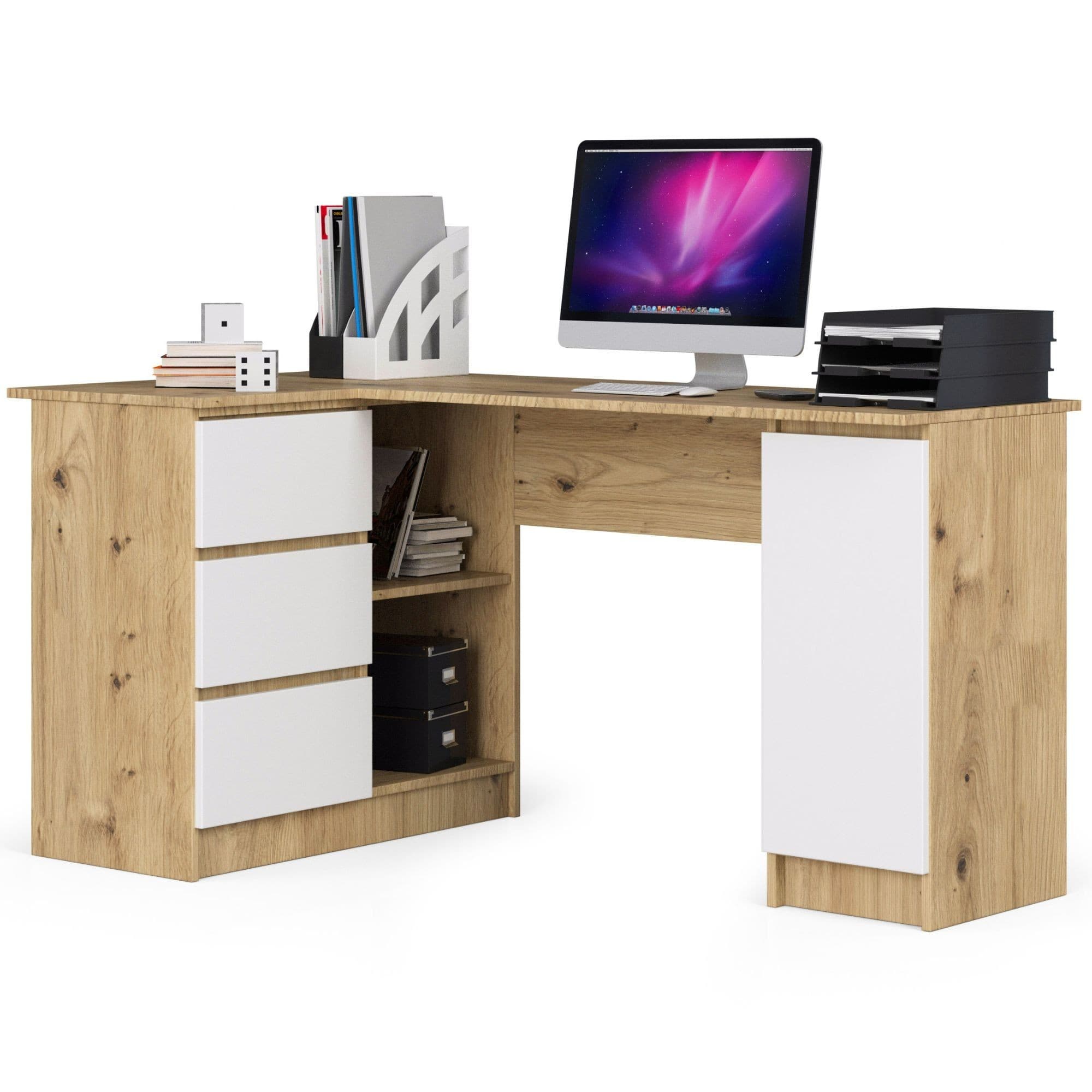 Rohový písací stôl B20 155 cm dub artisan/bílý levý