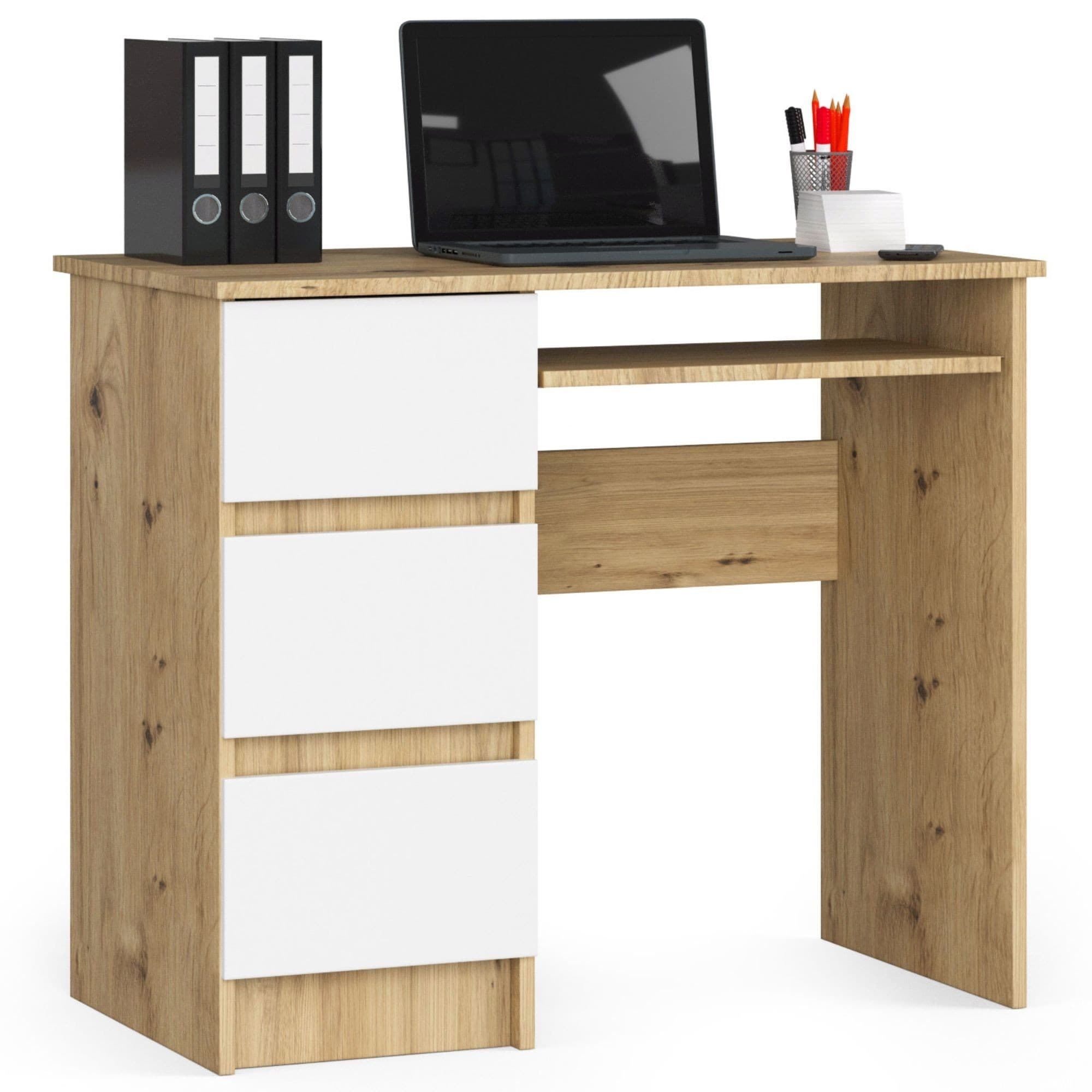 Psací stůl A-6 90cm dub artisan/bílý levý