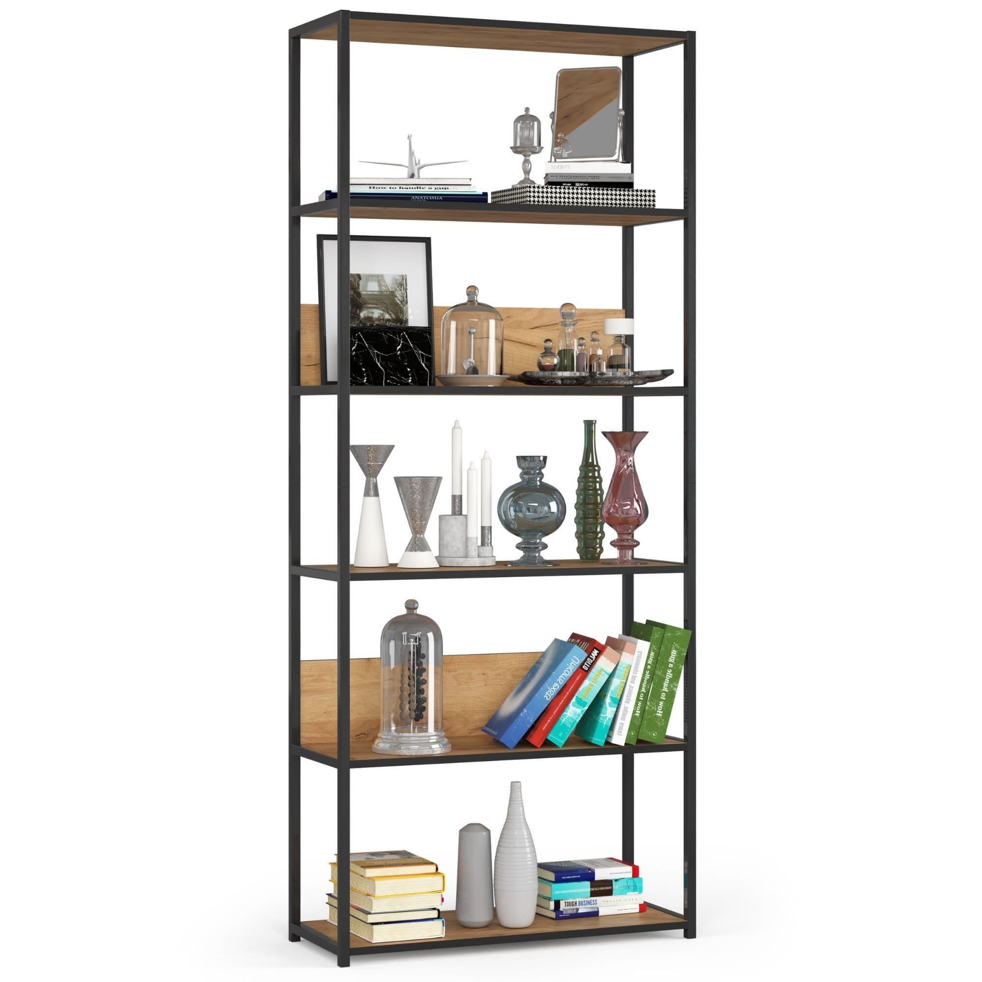 Knižnica Loft s kovovým rámom 80 cm čierna/dub craft 1