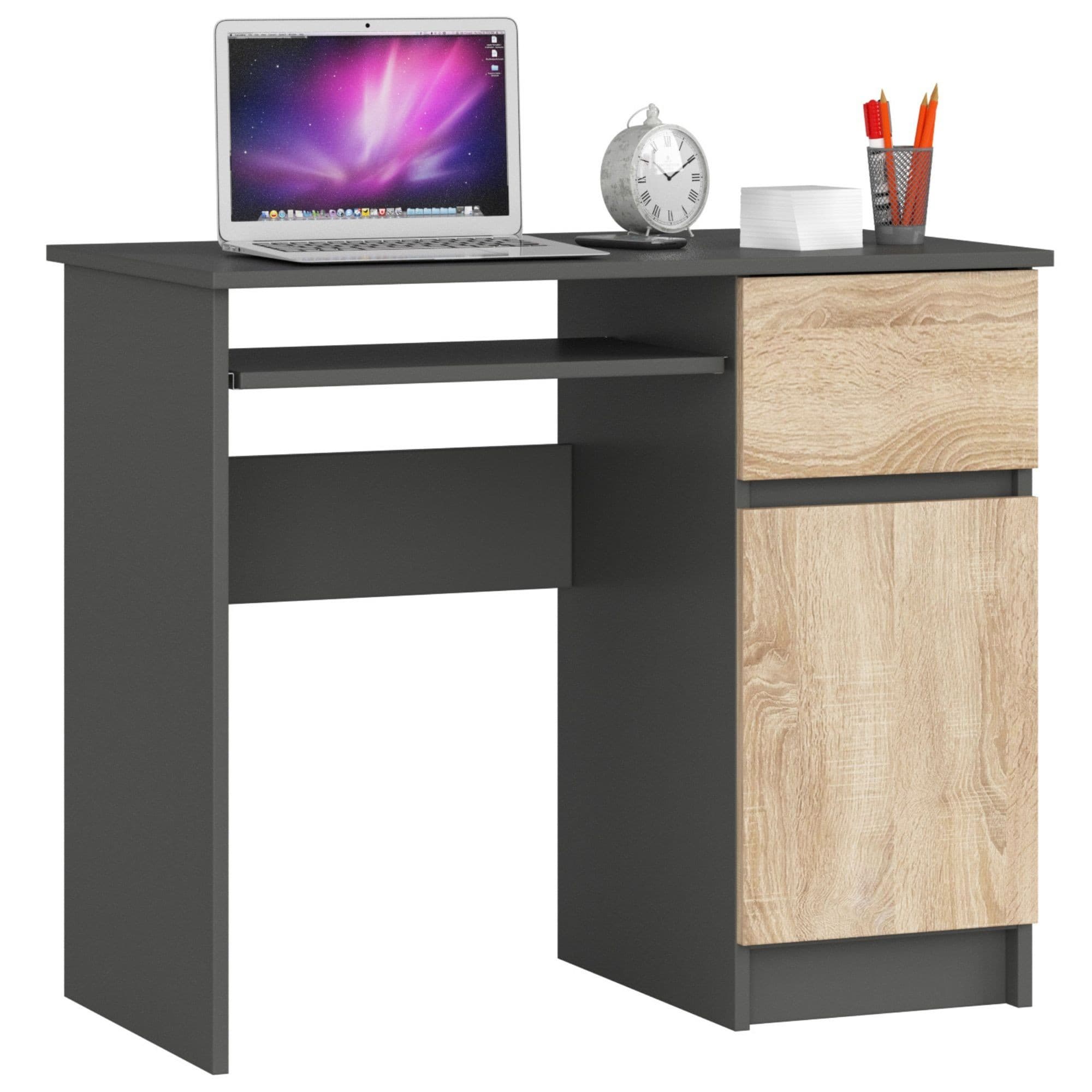Písací stôl PIKSEL 90 cm grafitovo sivý/dub sonoma pravý