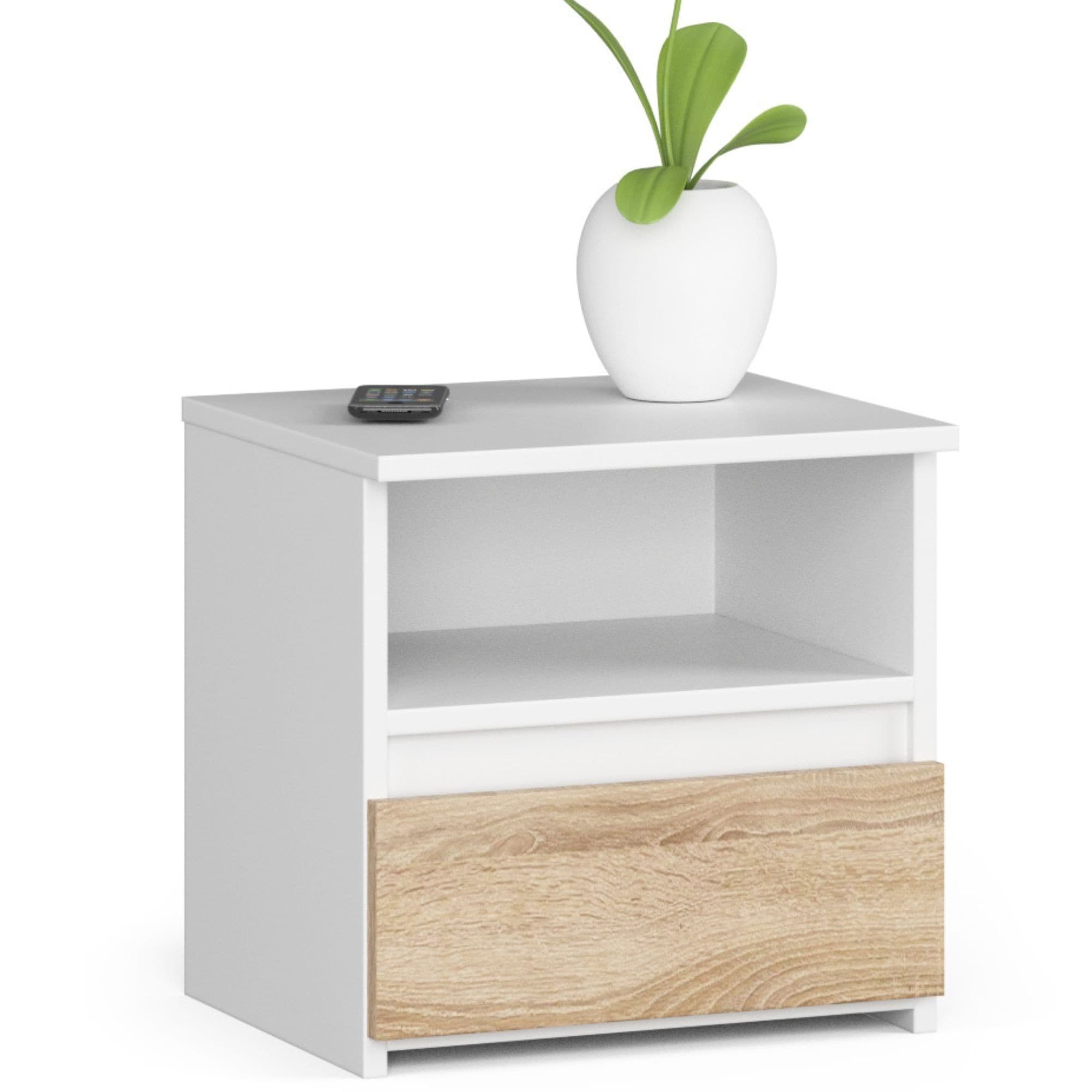 Noční stolek CL1 40 cm bílý/dub sonoma 1