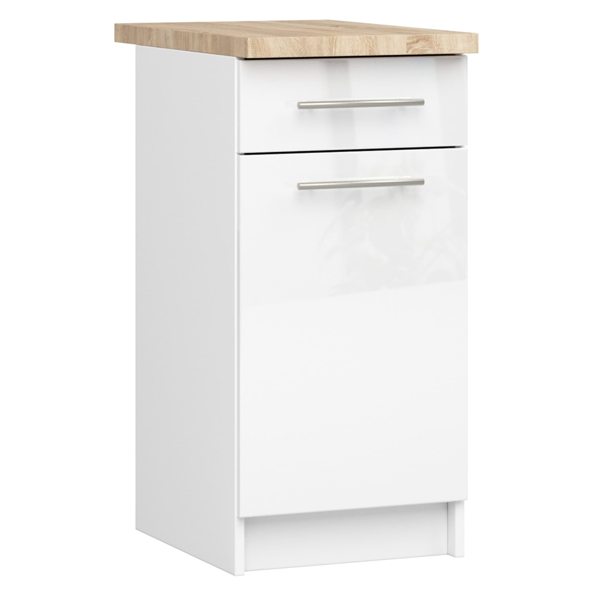 Kuchynská skrinka Olivie S 40 cm 1D 1S biela/biely lesk/dub sonoma 1