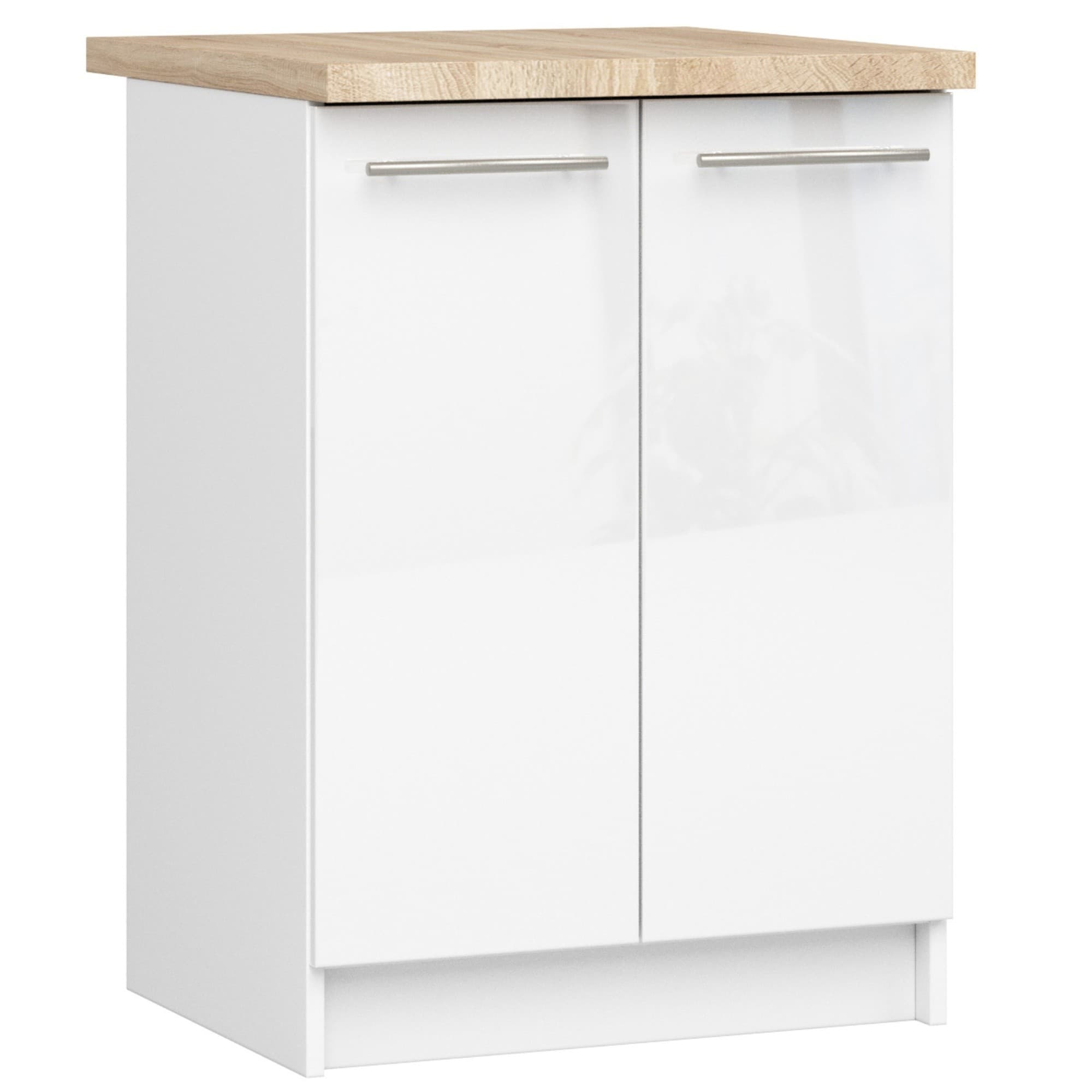 Kuchynská skrinka Olivia S 60 cm 2D biela/biely lesk/dub sonoma