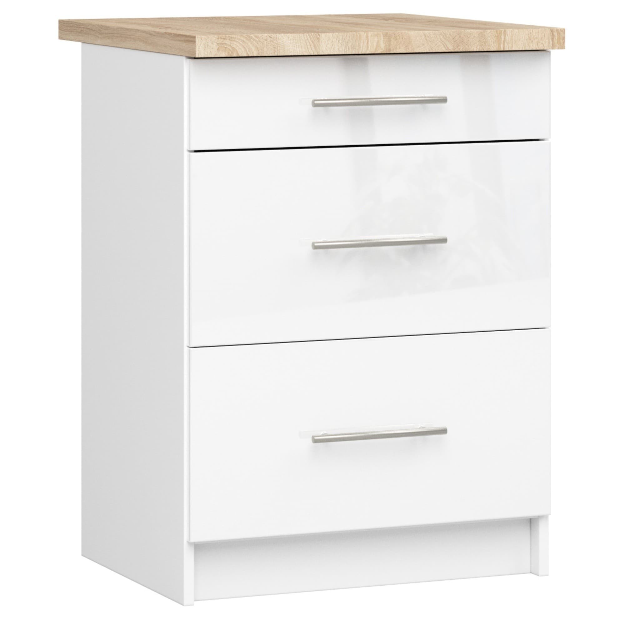 Kuchynská skrinka Olivie S 60 cm 3S biela/biely lesk/dub sonoma