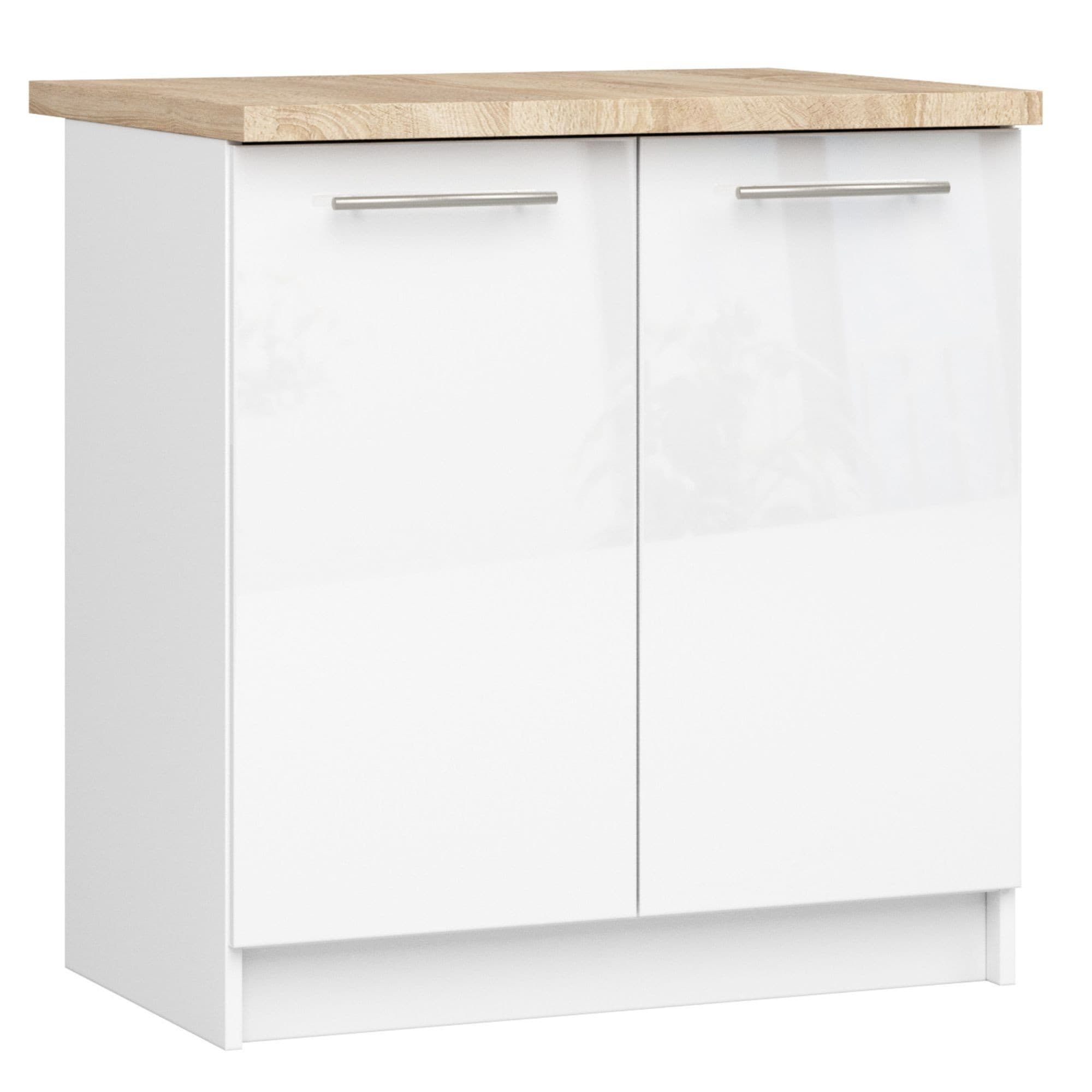 Kuchynská skrinka Olivie S 80 cm 2D biela/biely lesk/dub sonoma