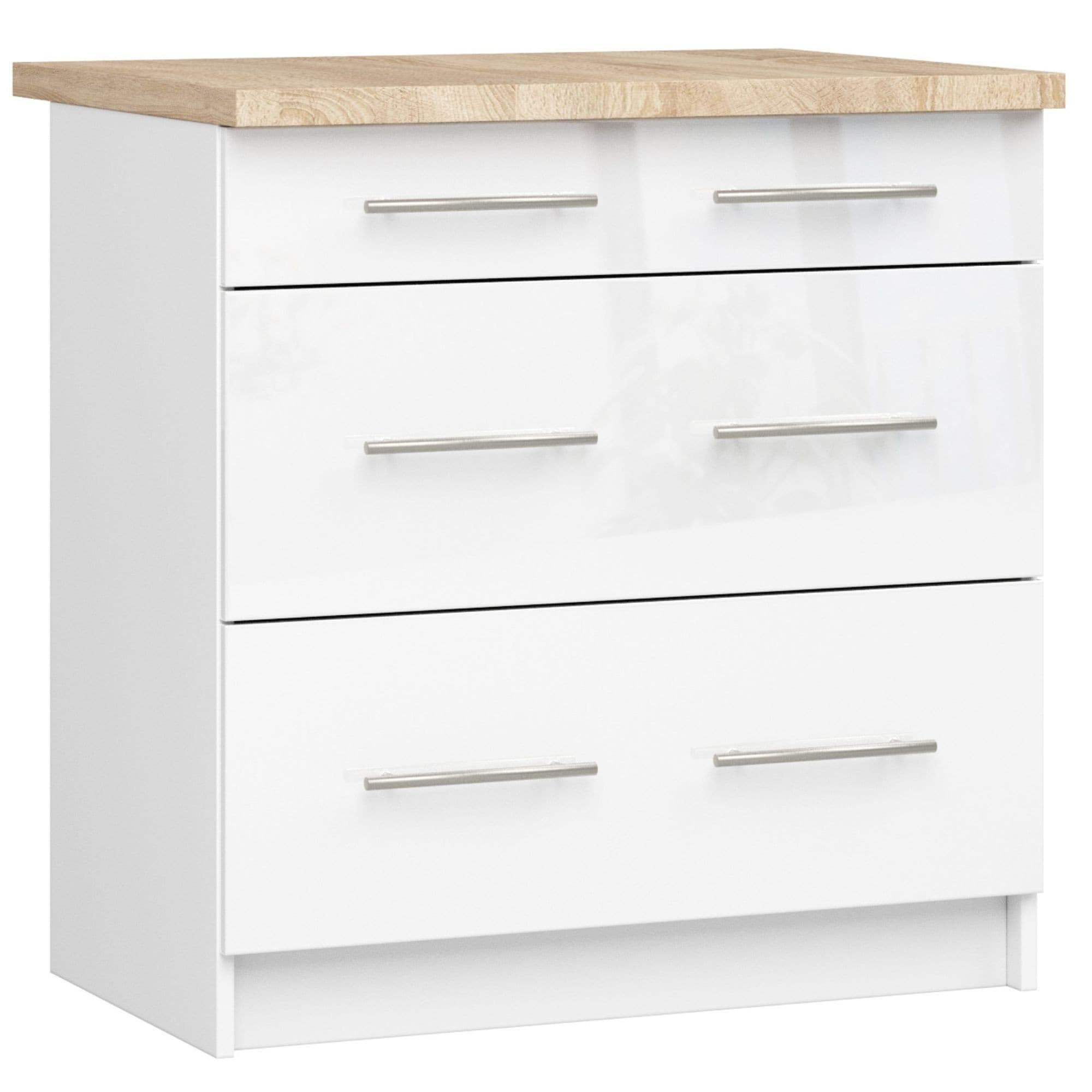 Kuchynská skrinka Olivie S 80 cm 3S biela/biely lesk/dub sonoma