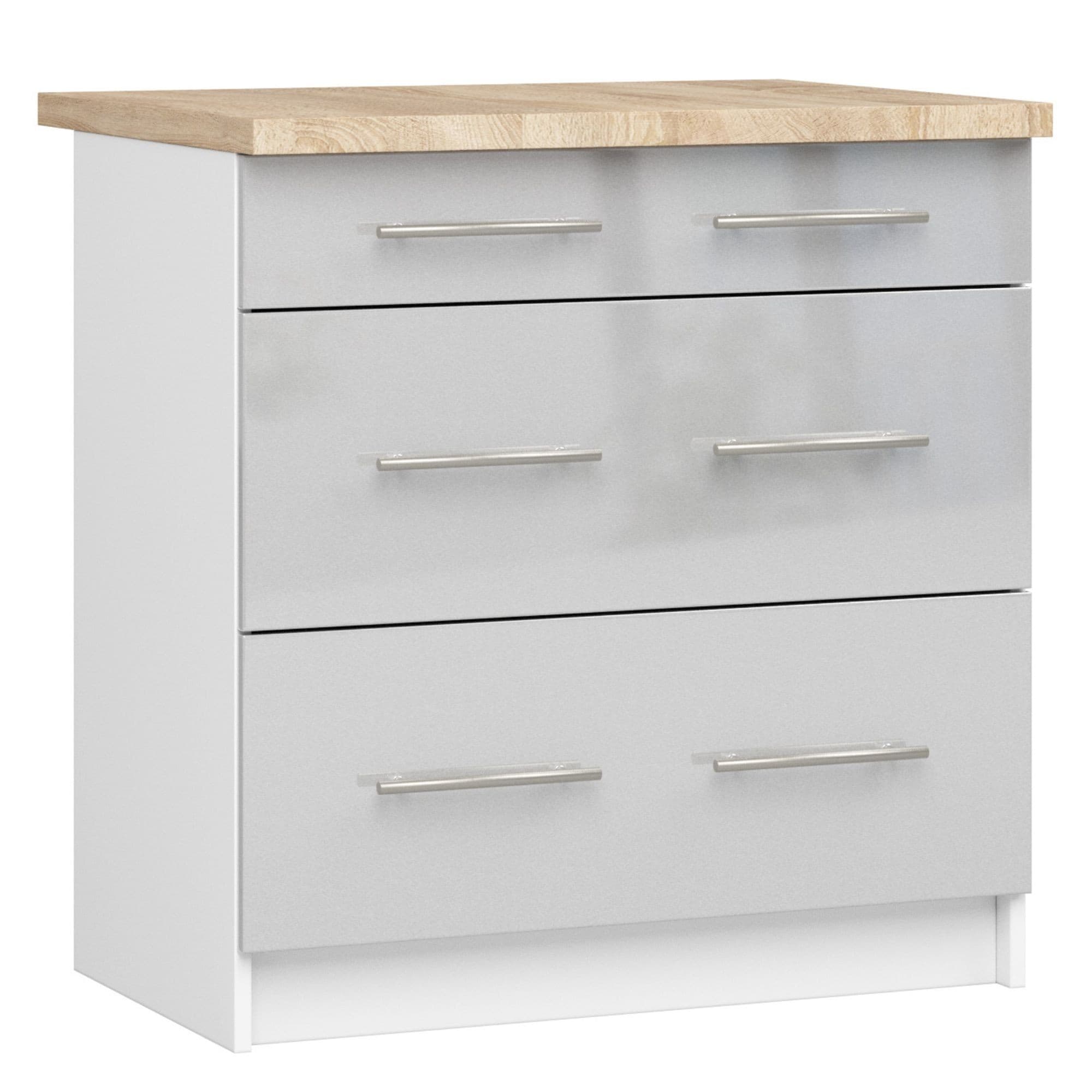 Kuchynská skrinka Olivie S 80 cm 3S biela/metalický lesk/dub sonoma