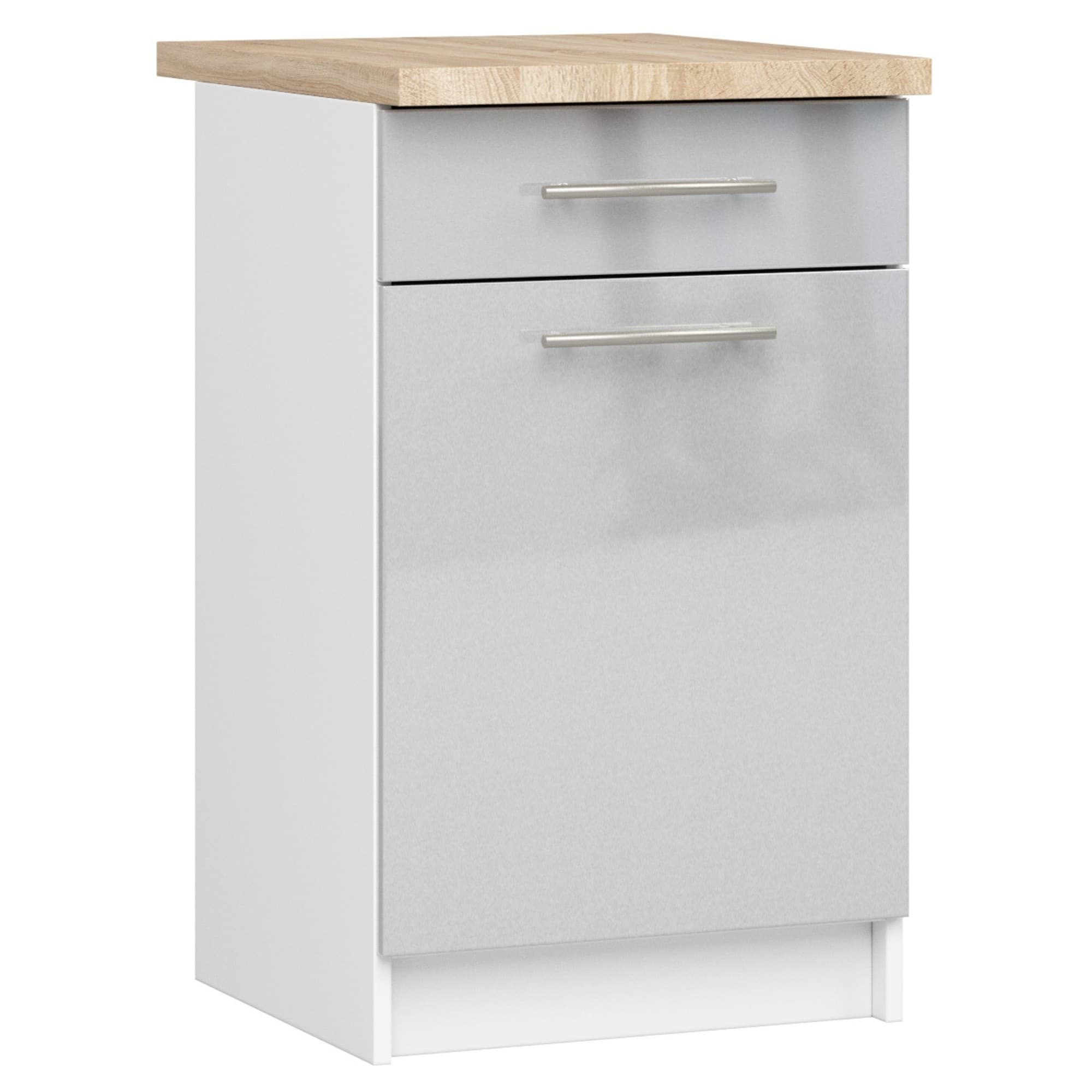 Kuchynská skrinka Olivie S 50 cm 1D 1S biela/metalický lesk/dub sonoma 1