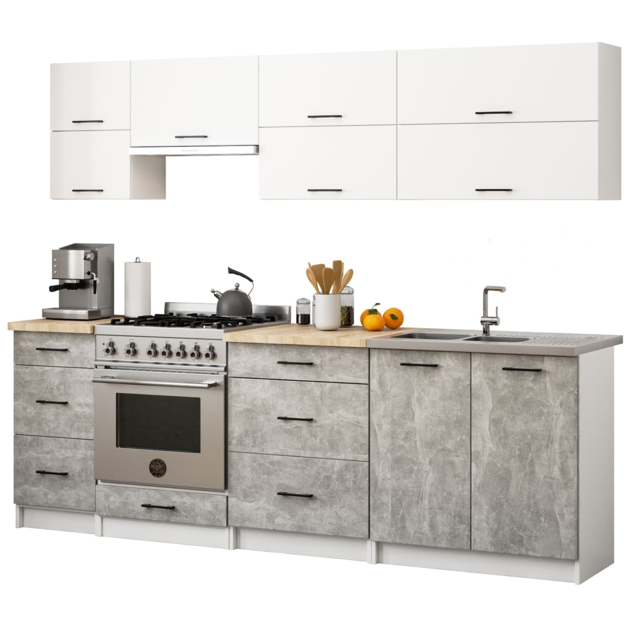 Kuchynská linka Olivie G2 2,4 m biela/betón/dub sonoma 1