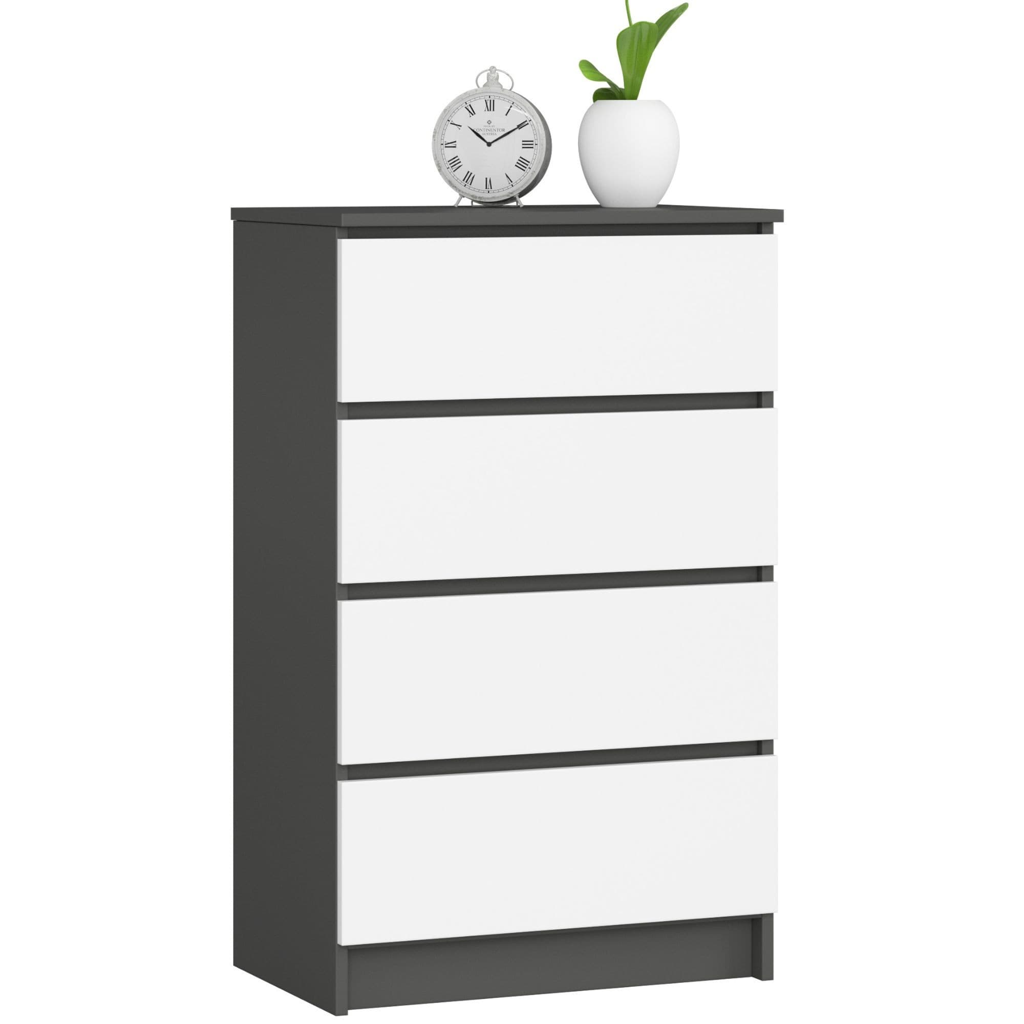 Komoda Kuba 60 cm - 4 šuplíky grafit/biela
