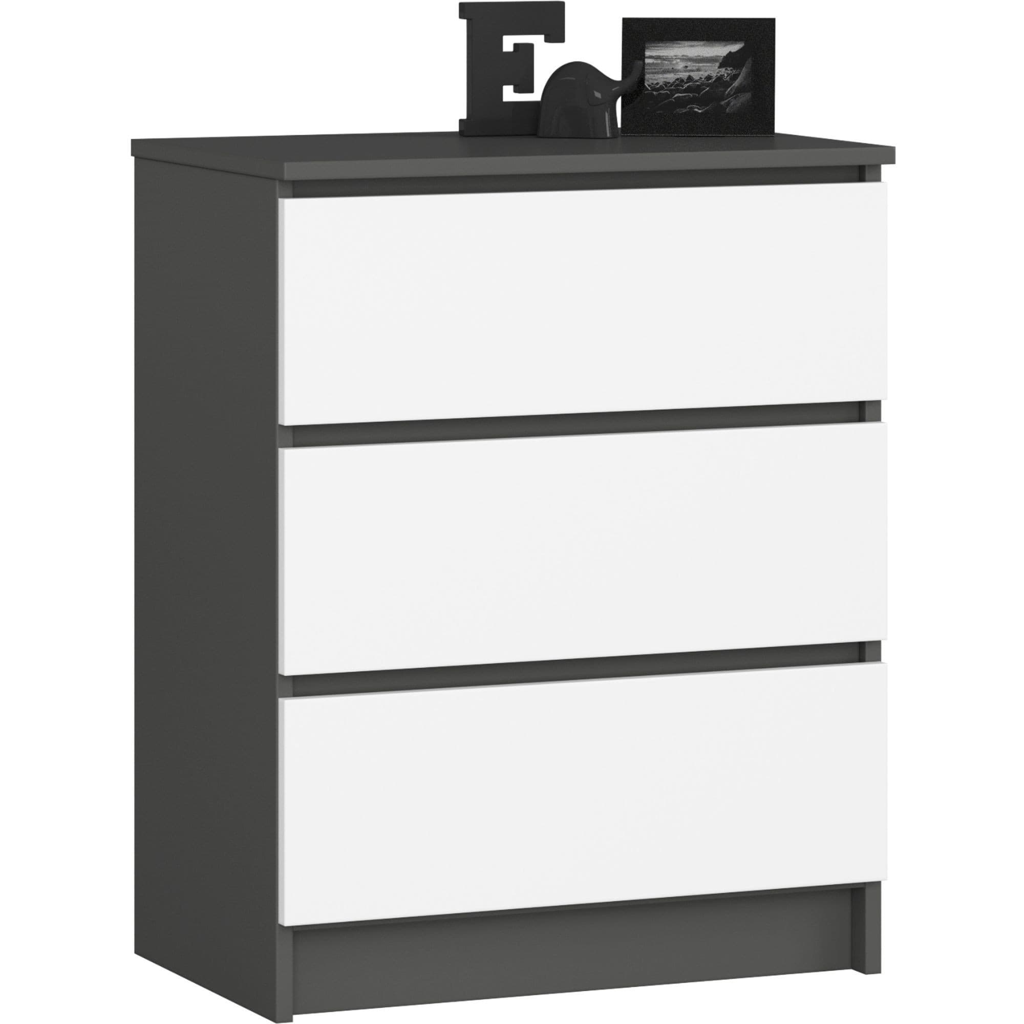 Komoda Kuba 60 cm s 3 zásuvkami grafitová/biela 1