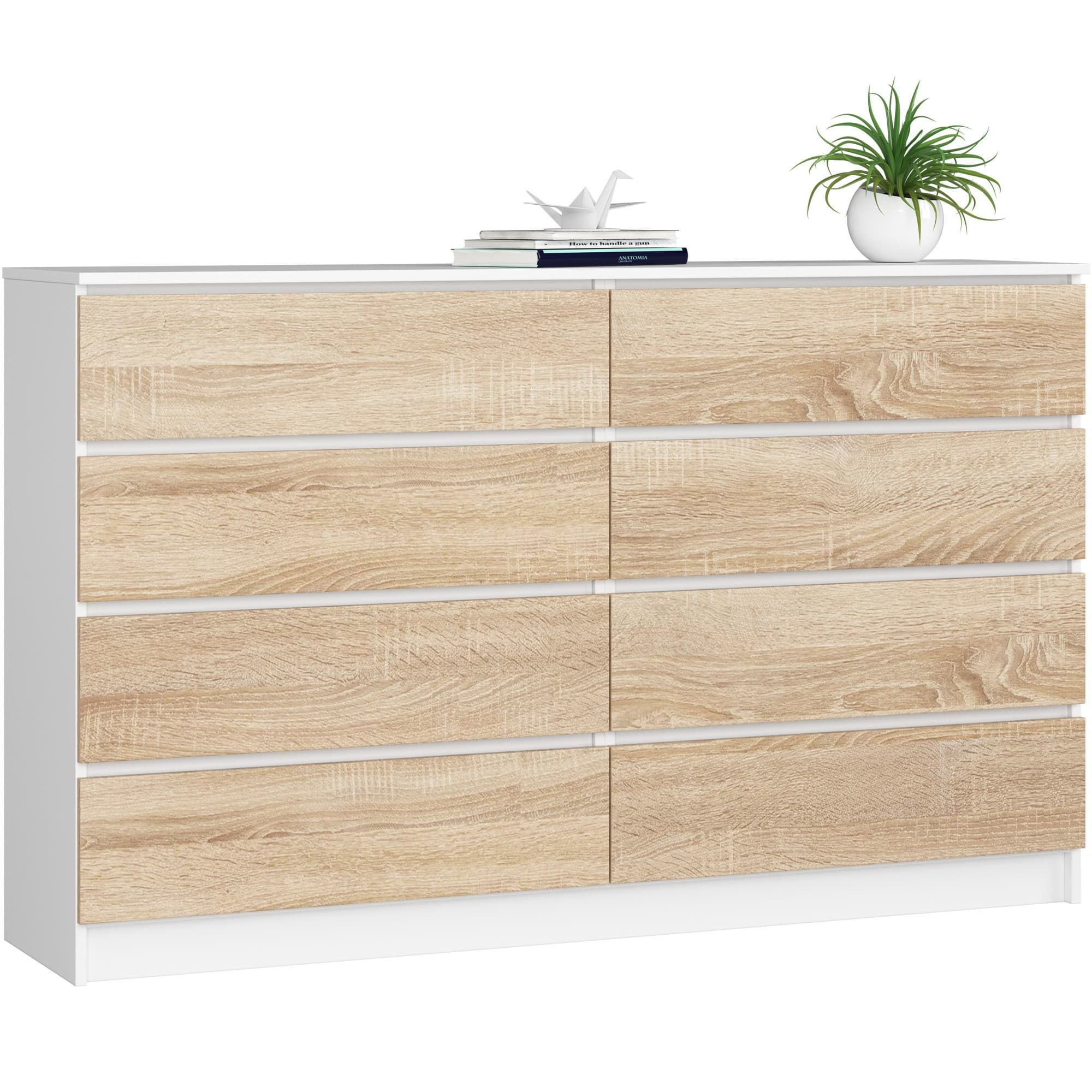 Komoda Kuba 160 cm 8 zásuviek biela/dub sonoma